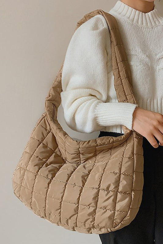 Light French Beige Quilted Zipper Large Shoulder Bag-Shoes & Bags/Shoulder Bags-[Adult]-[Female]-Light French Beige-ONE SIZE-2022 Online Blue Zone Planet