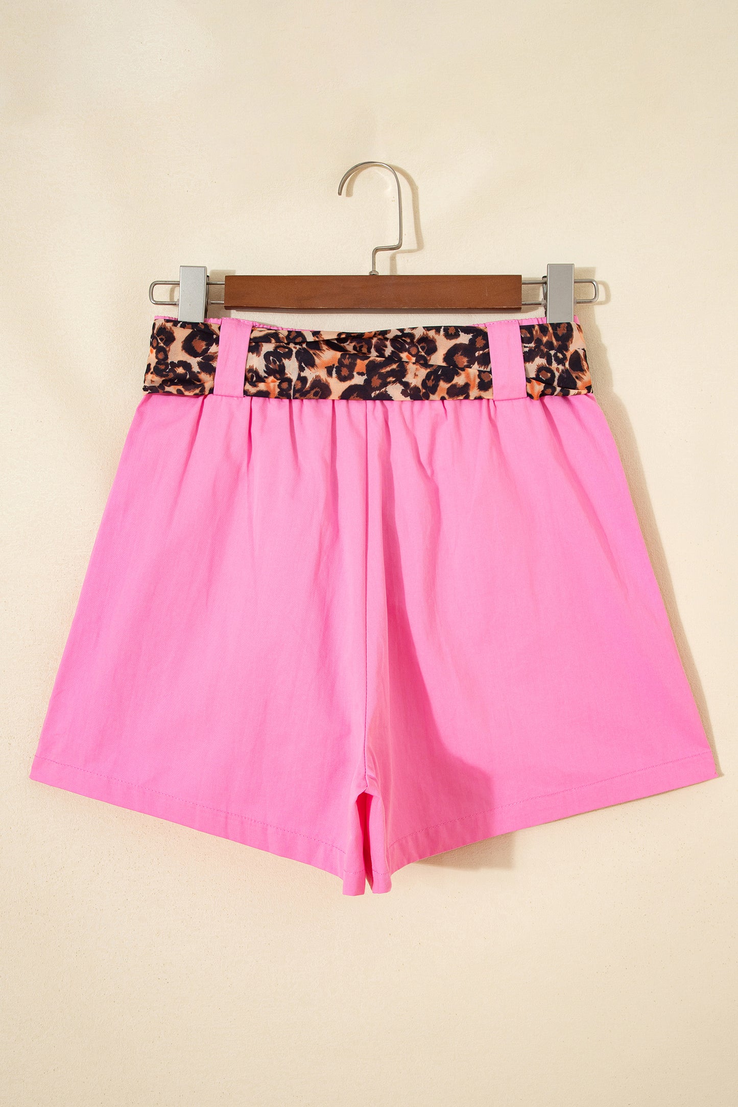 Oatmeal Leopard Contrast Sash Belt Pleated Wide Leg Shorts-Bottoms/Casual Shorts-[Adult]-[Female]-2022 Online Blue Zone Planet
