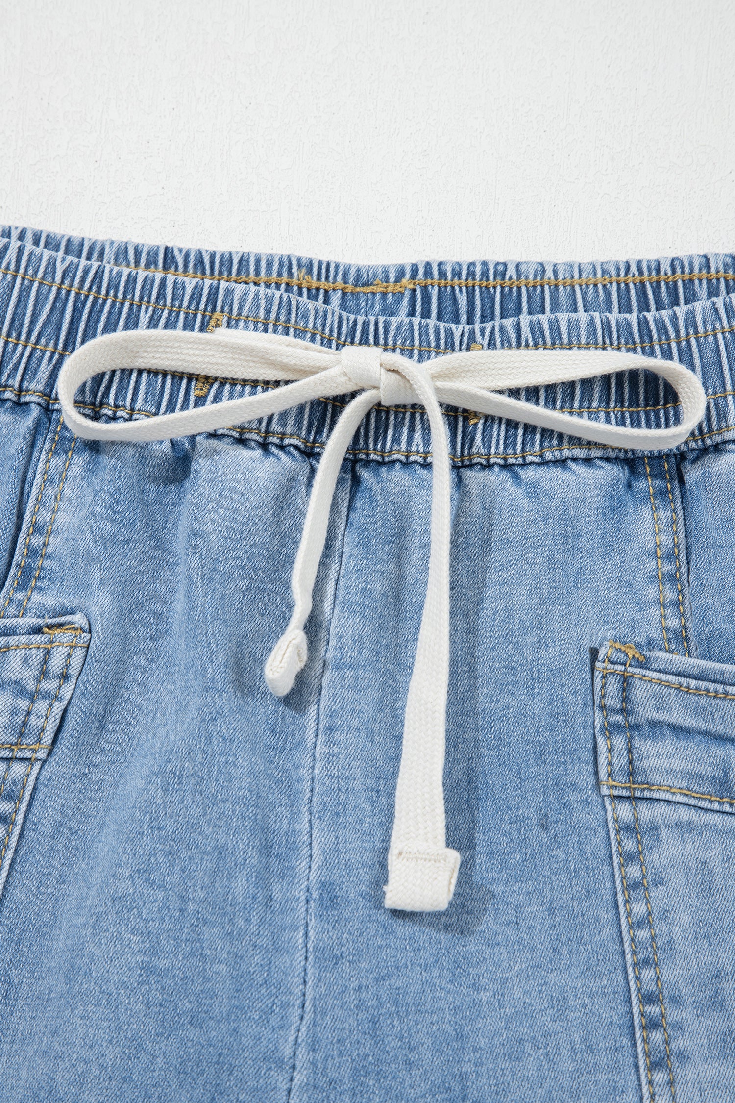 Beau Blue Drawstring Waist Wide Leg Ankle Length Jeans-Bottoms/Jeans-[Adult]-[Female]-2022 Online Blue Zone Planet