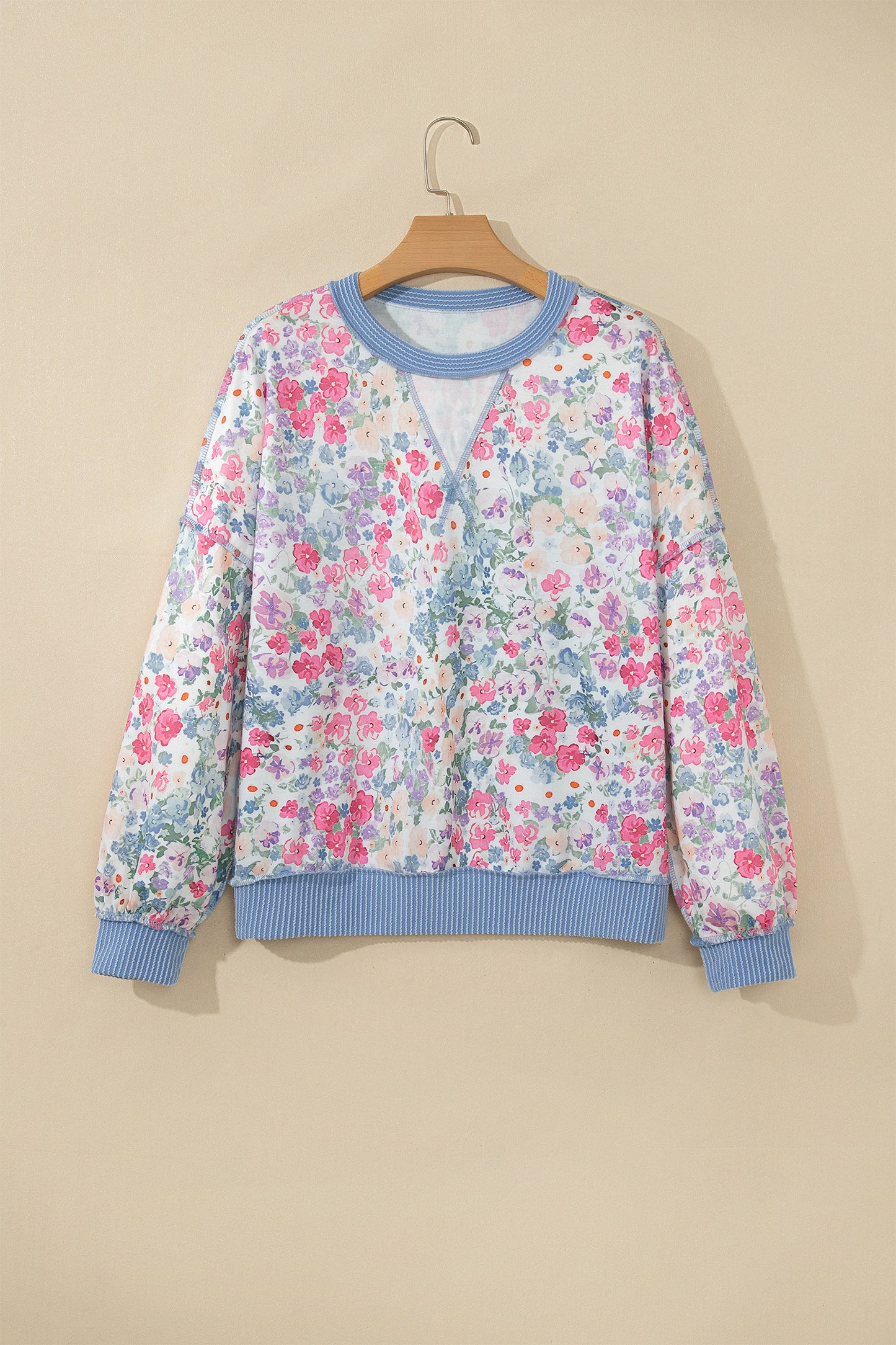 Multicolour Floral Print Round Neck Long Sleeve Top