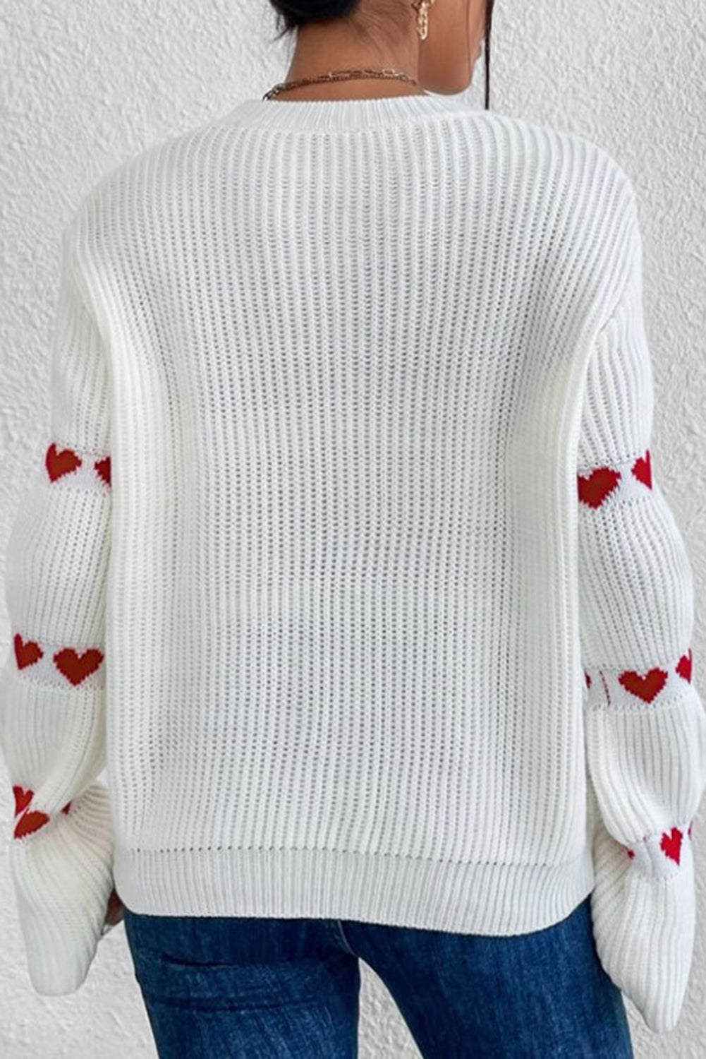 White Heart Shape Bell Sleeve Valentine Sweater-TOPS / DRESSES-[Adult]-[Female]-2022 Online Blue Zone Planet