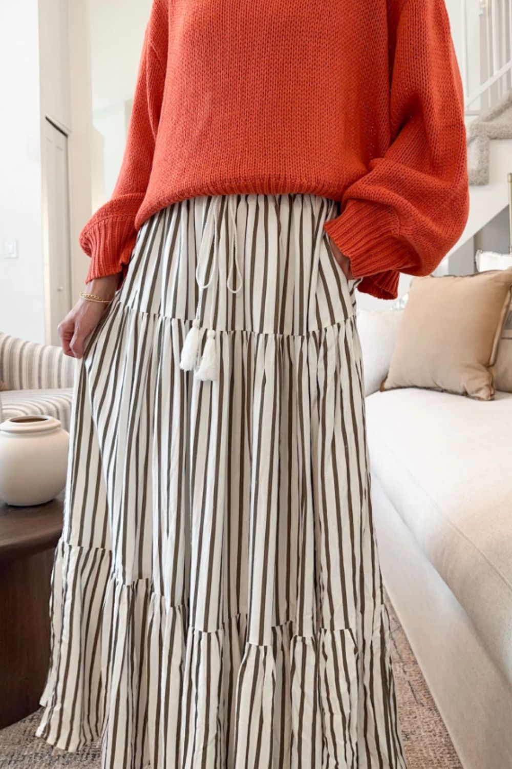 Tied Striped Maxi Skirt-BOTTOMS-[Adult]-[Female]-2022 Online Blue Zone Planet