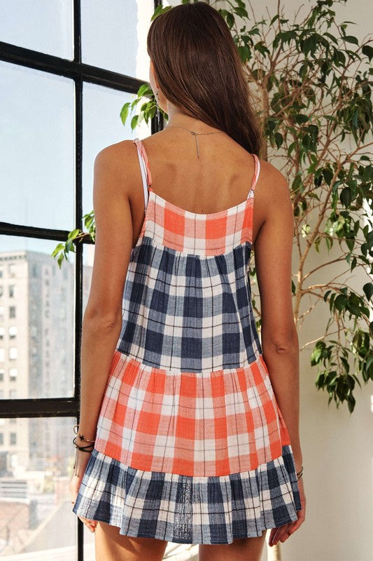 ADORA Plaid Tiered Babydoll Cami-TOPS / DRESSES-[Adult]-[Female]-2022 Online Blue Zone Planet