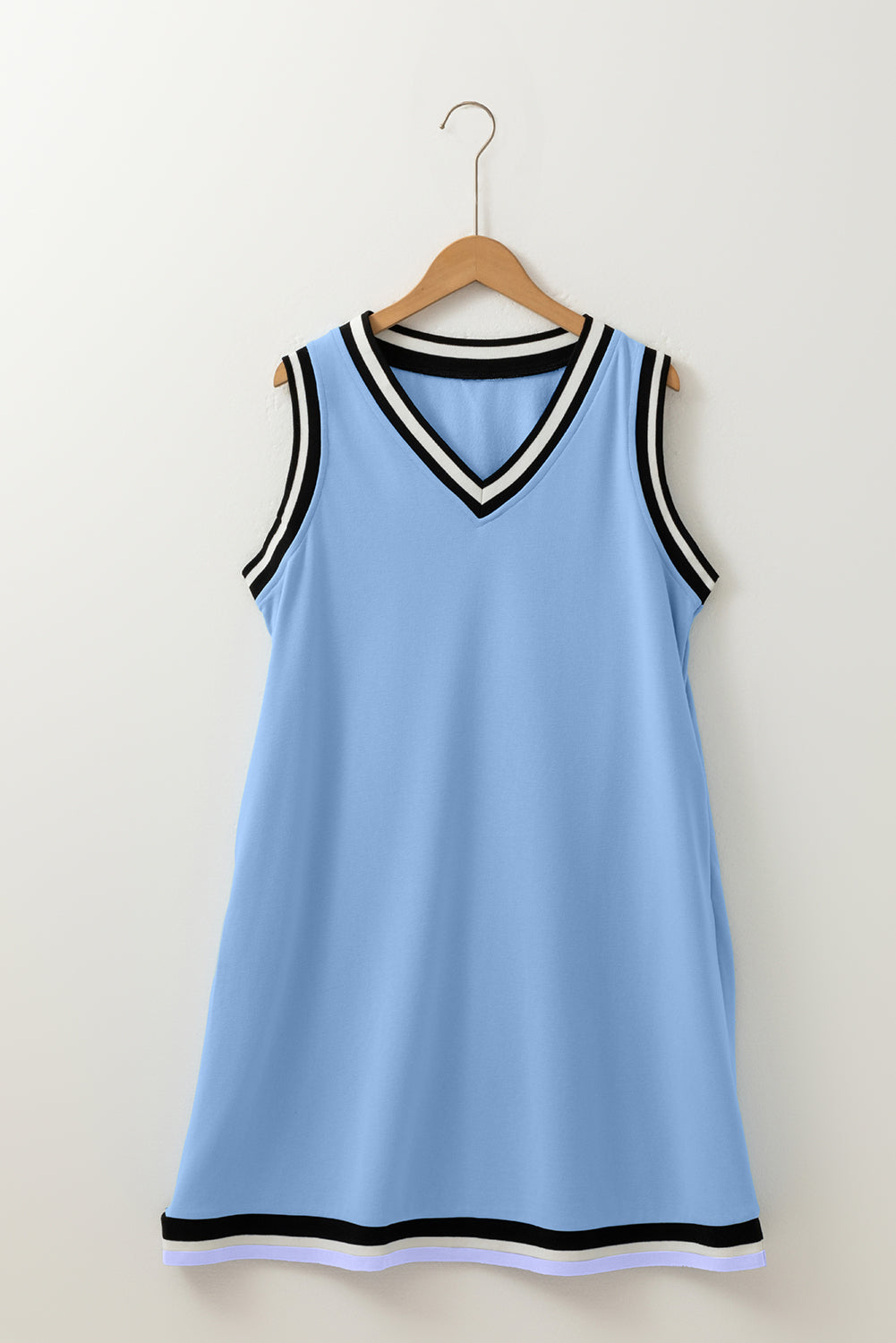 Myosotis Color Contrast Trim V Neck Shift Sleeveless Mini Dress-TOPS / DRESSES-[Adult]-[Female]-2022 Online Blue Zone Planet