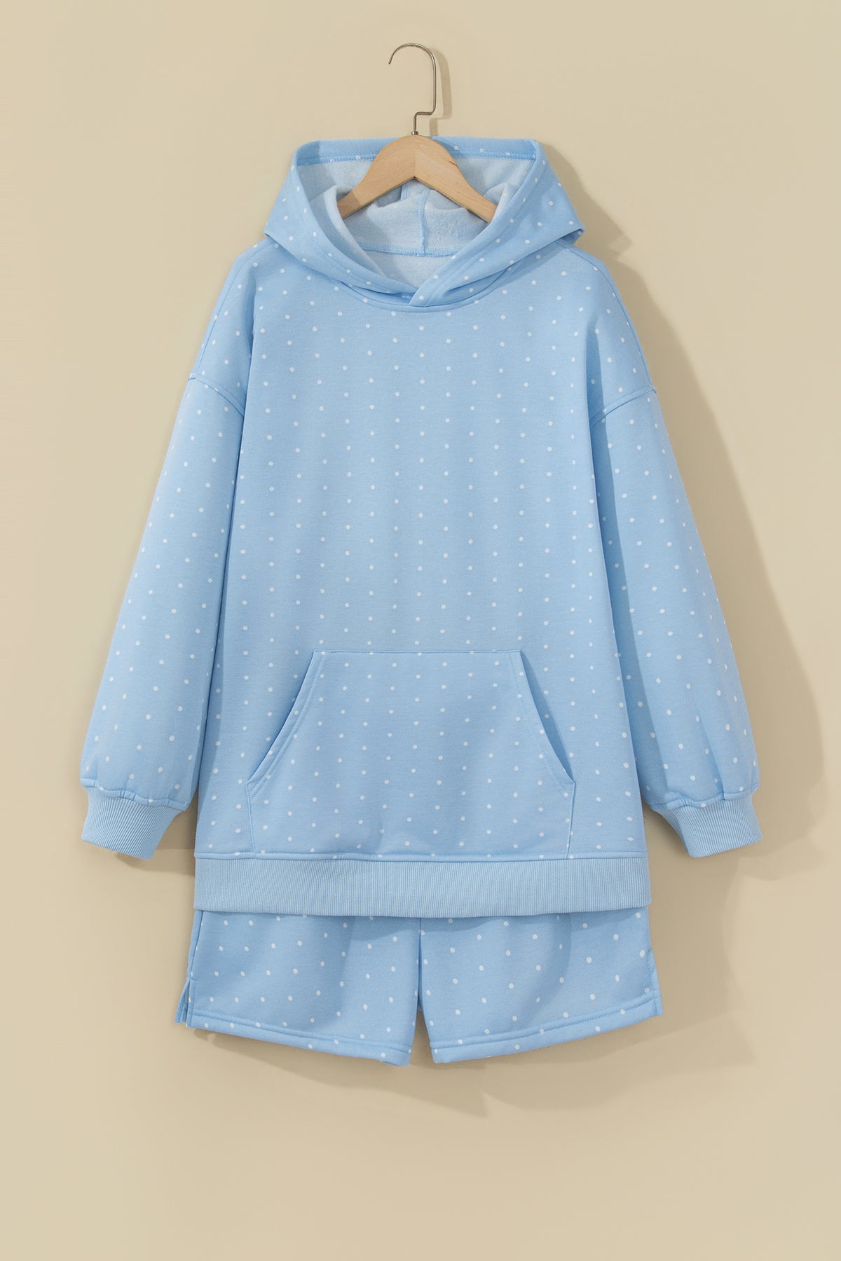 Pink Polka Dot Printed Oversized Hoodie Casual Shorts 2pcs Set-Tops / Dresses-[Adult]-[Female]-2022 Online Blue Zone Planet