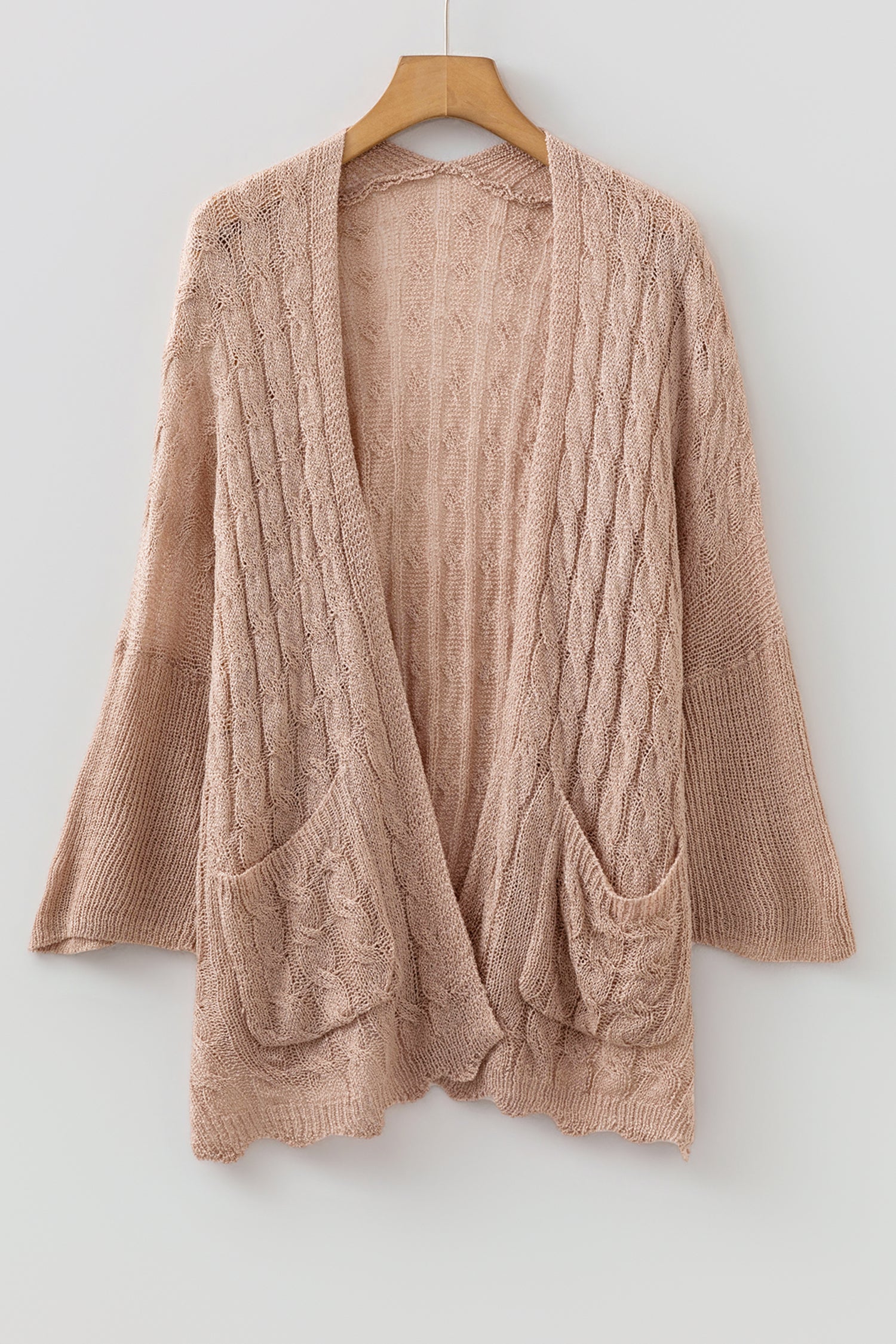 Old Rose Hollowed Pattern Knit Drop Shoulder Open Sweater Cardigan-Sweaters & Cardigans/Cardigans-[Adult]-[Female]-2022 Online Blue Zone Planet