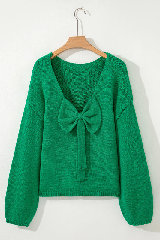 Bright Green Festive Bow Backless Bubble Sleeve Sweater-TOPS / DRESSES-[Adult]-[Female]-2022 Online Blue Zone Planet