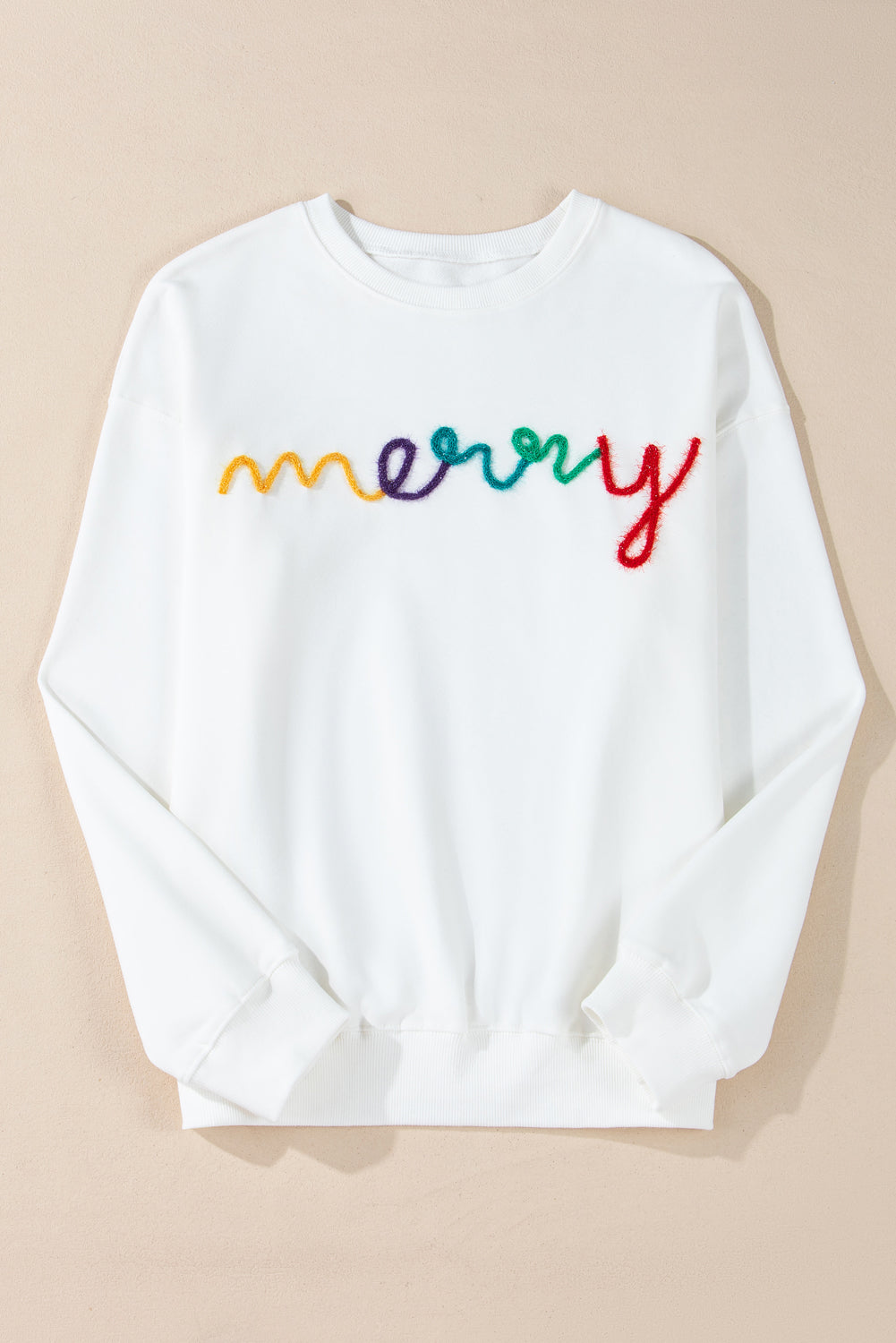 White MERRY Graphic Pullover Sweatshirt-Tops/Sweatshirts & Hoodies-[Adult]-[Female]-2022 Online Blue Zone Planet