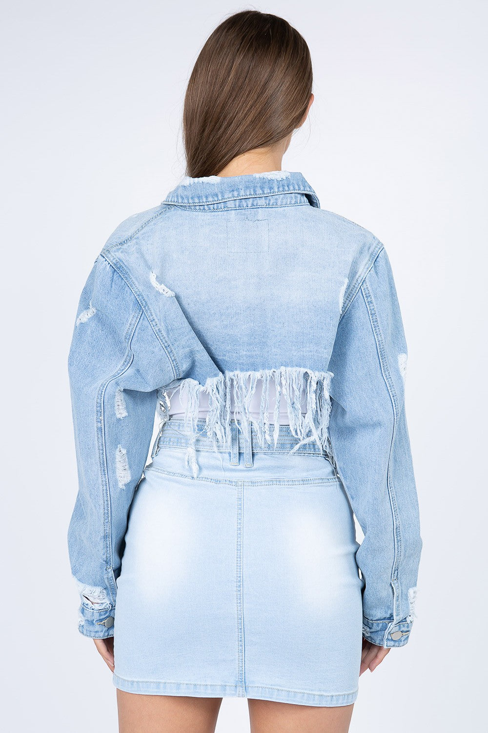 American Bazi Distressed Denim Jacket with Frayed Hem-TOPS / DRESSES-[Adult]-[Female]-2022 Online Blue Zone Planet