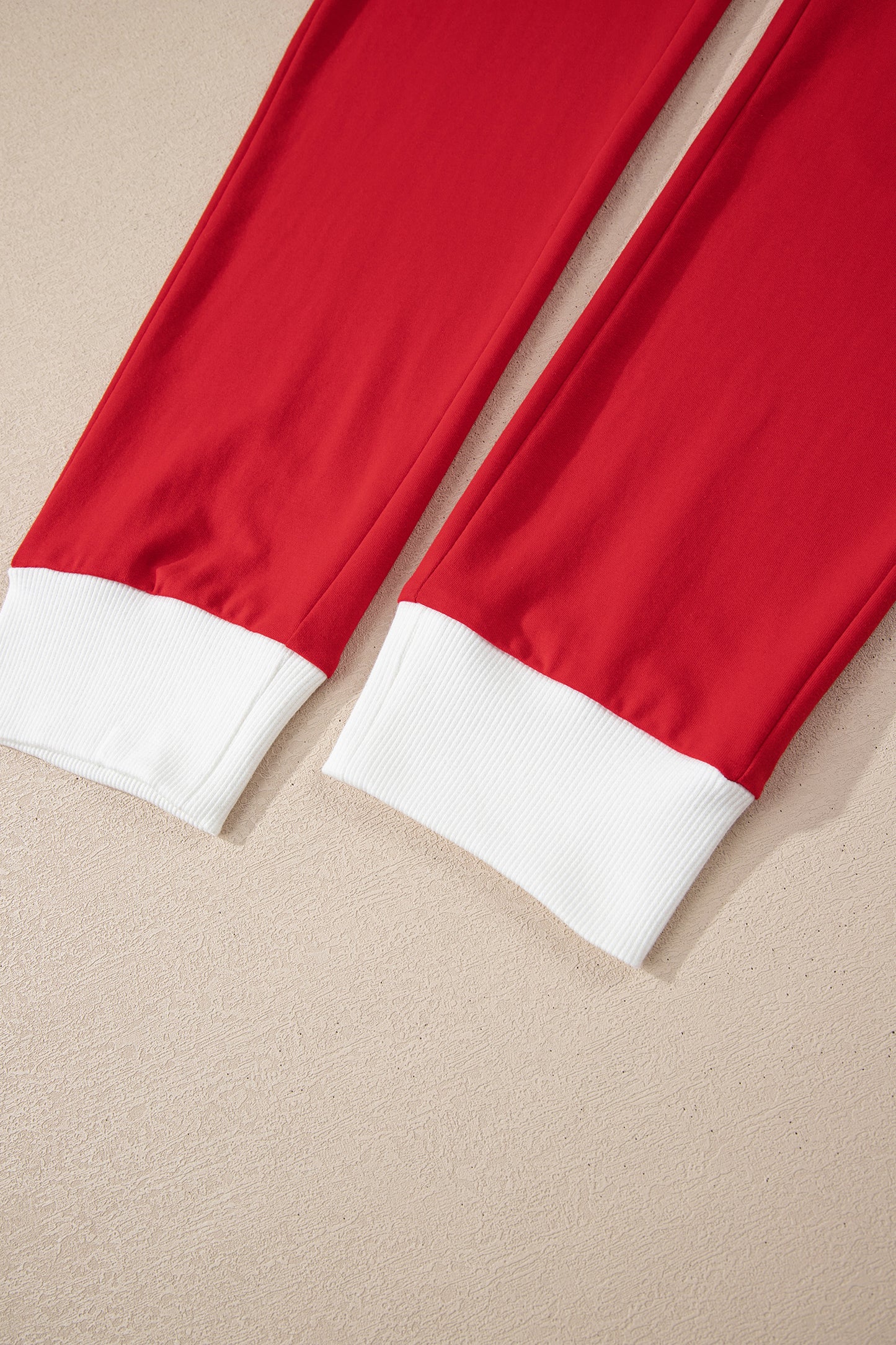 Fiery Red Contrast Trim Button V Neck Ribbon Bow Knot Waist 2pcs Lounge Pant Set-Loungewear & Sleepwear/Loungewear-[Adult]-[Female]-2022 Online Blue Zone Planet