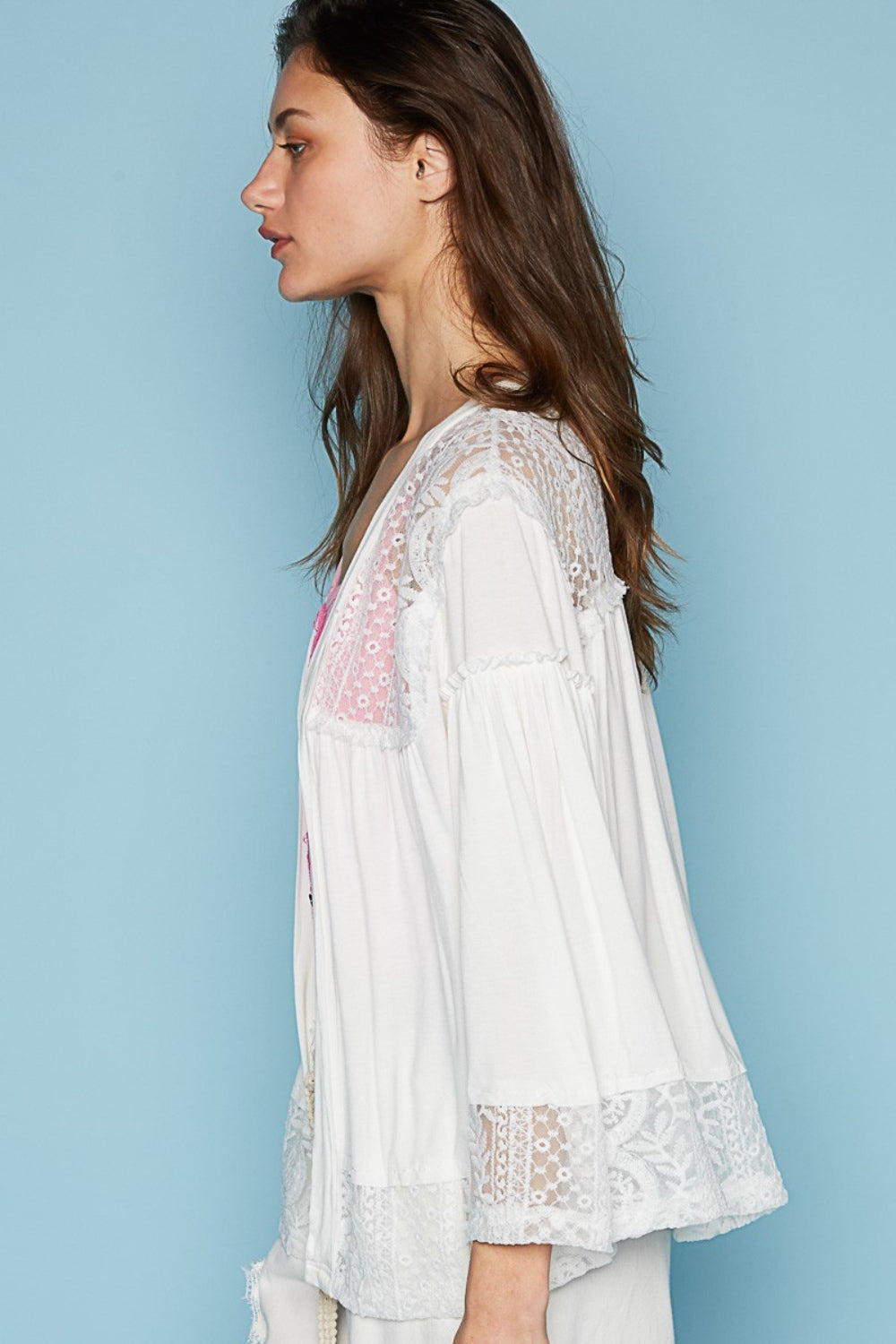 POL Open Front Lace Detail Cardigan-TOPS / DRESSES-[Adult]-[Female]-2022 Online Blue Zone Planet