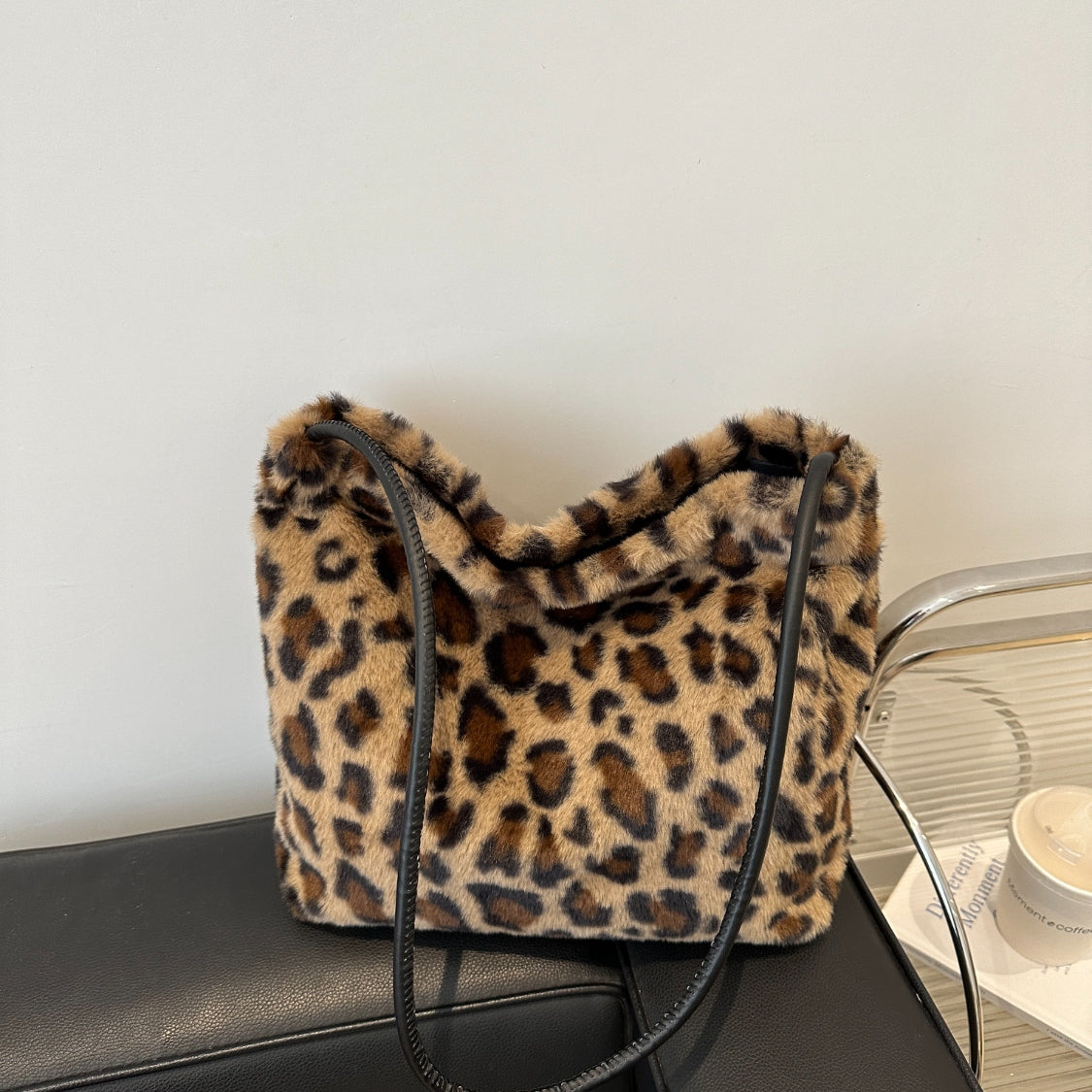 Blue Zone Planet | Leopard Furry Shoulder Bag-HANDBAGS-[Adult]-[Female]-2022 Online Blue Zone Planet