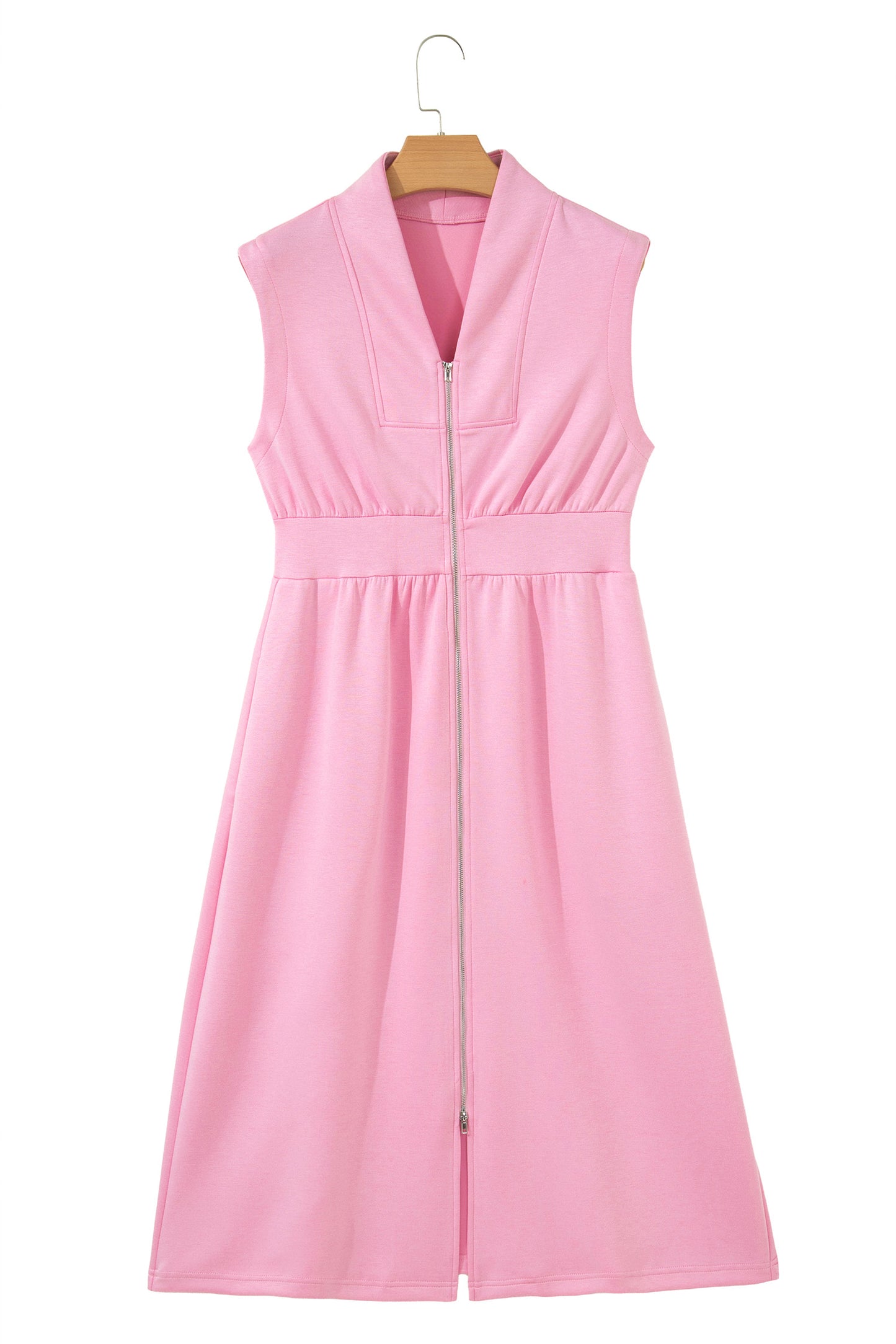 Pink V Neck Sleeveless Double Zip Shift Midi Dress-TOPS / DRESSES-[Adult]-[Female]-2022 Online Blue Zone Planet