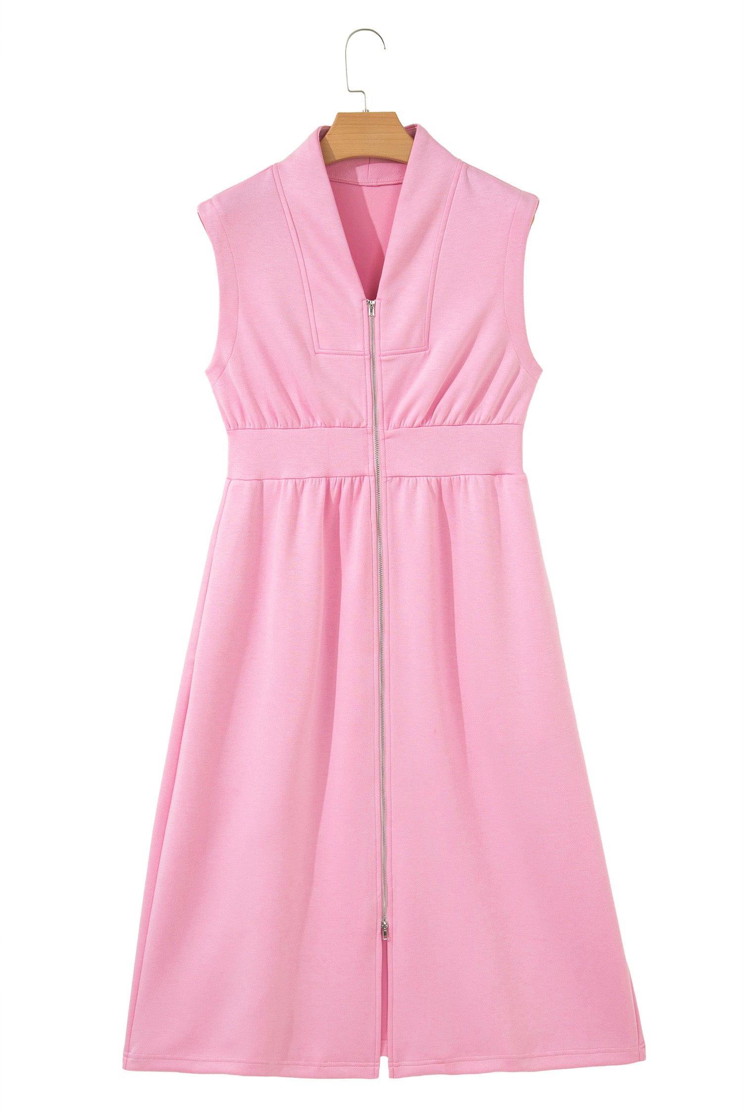 Pink V Neck Sleeveless Double Zip Shift Midi Dress-TOPS / DRESSES-[Adult]-[Female]-2022 Online Blue Zone Planet