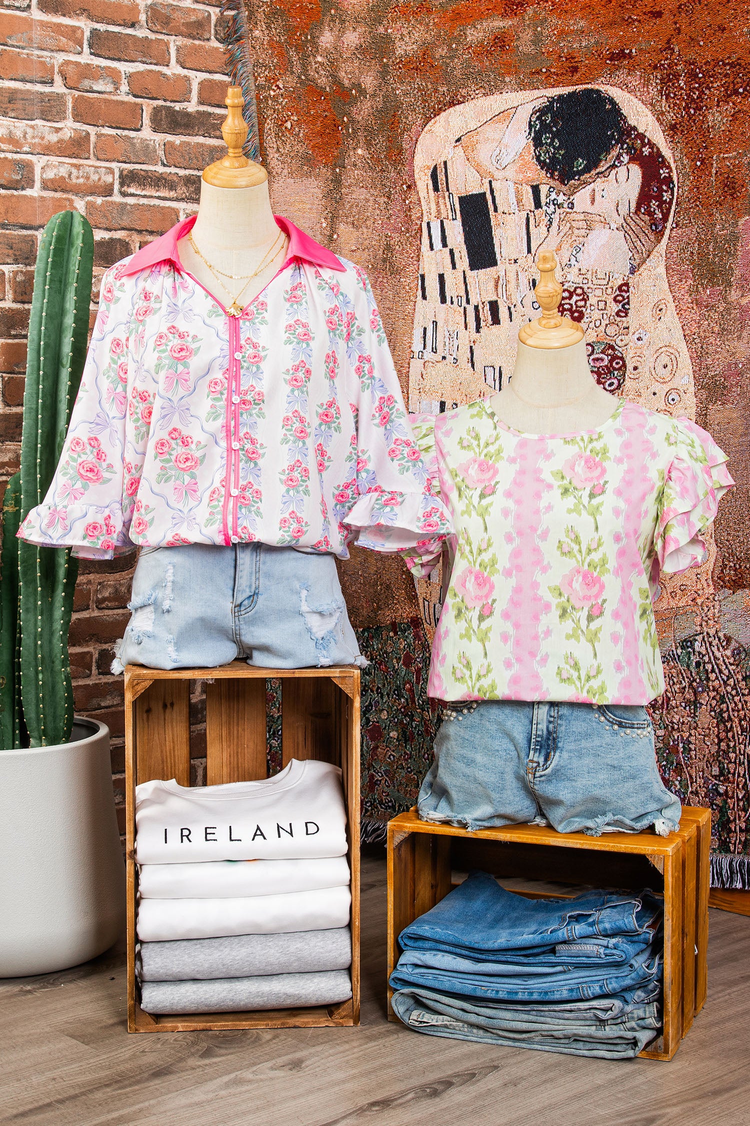 Pink Floral Print Ruffled Sleeve Summer Top-Tops/Blouses & Shirts-[Adult]-[Female]-2022 Online Blue Zone Planet