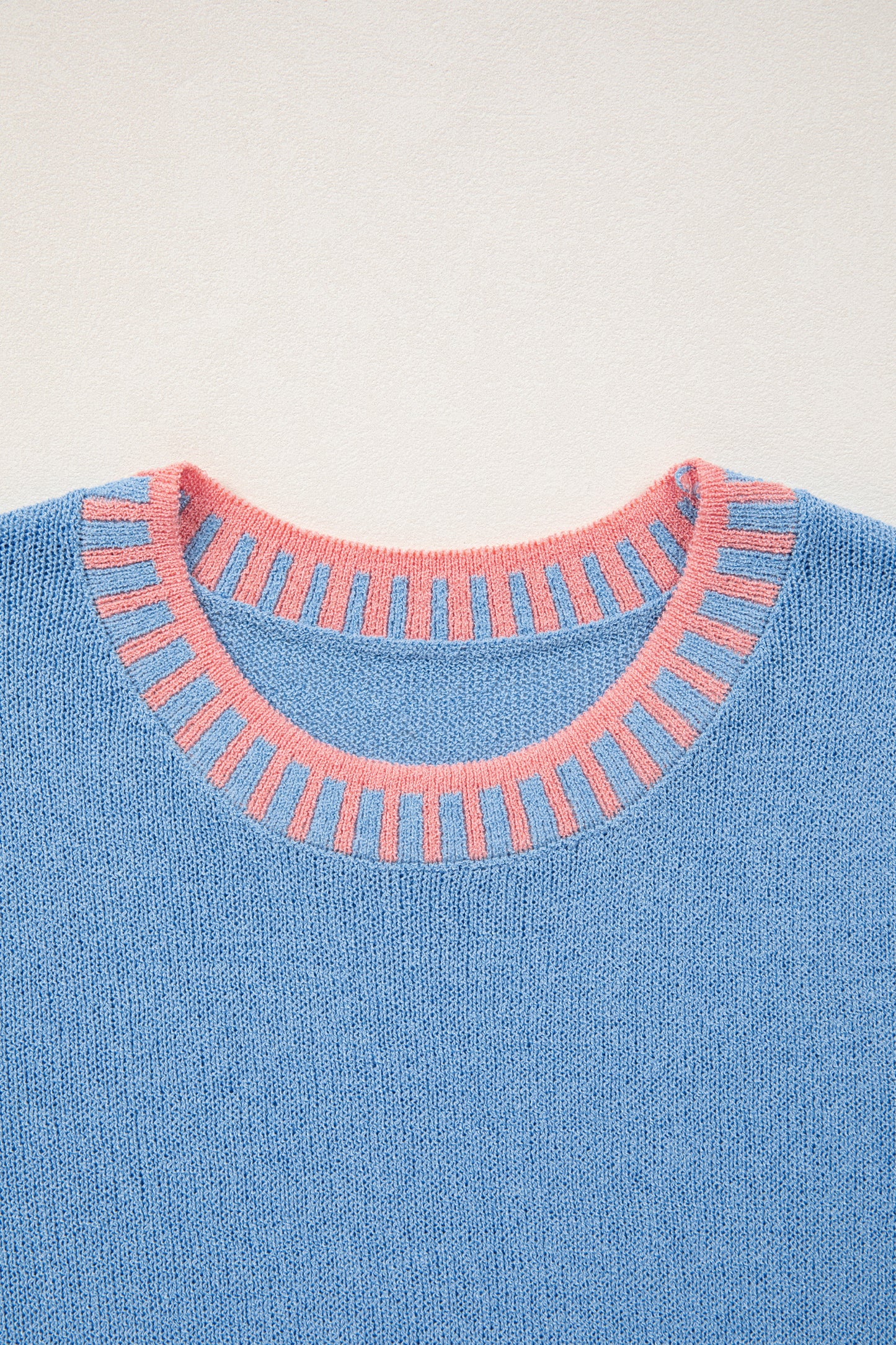 Sky Blue Contrast Trim Round Neck Sleeveless Sweater-TOPS / DRESSES-[Adult]-[Female]-2022 Online Blue Zone Planet