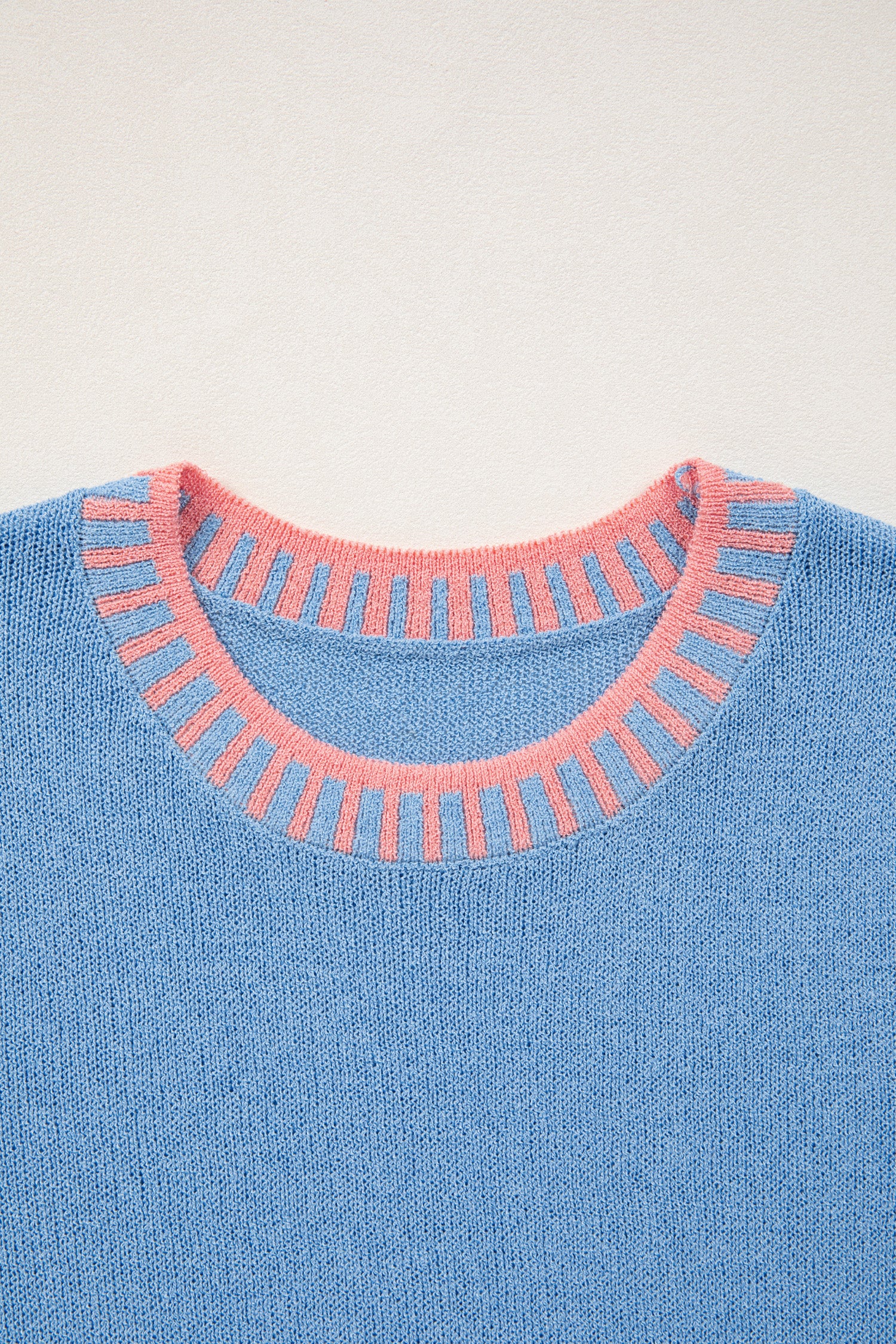 Sky Blue Contrast Trim Round Neck Sleeveless Sweater-TOPS / DRESSES-[Adult]-[Female]-2022 Online Blue Zone Planet