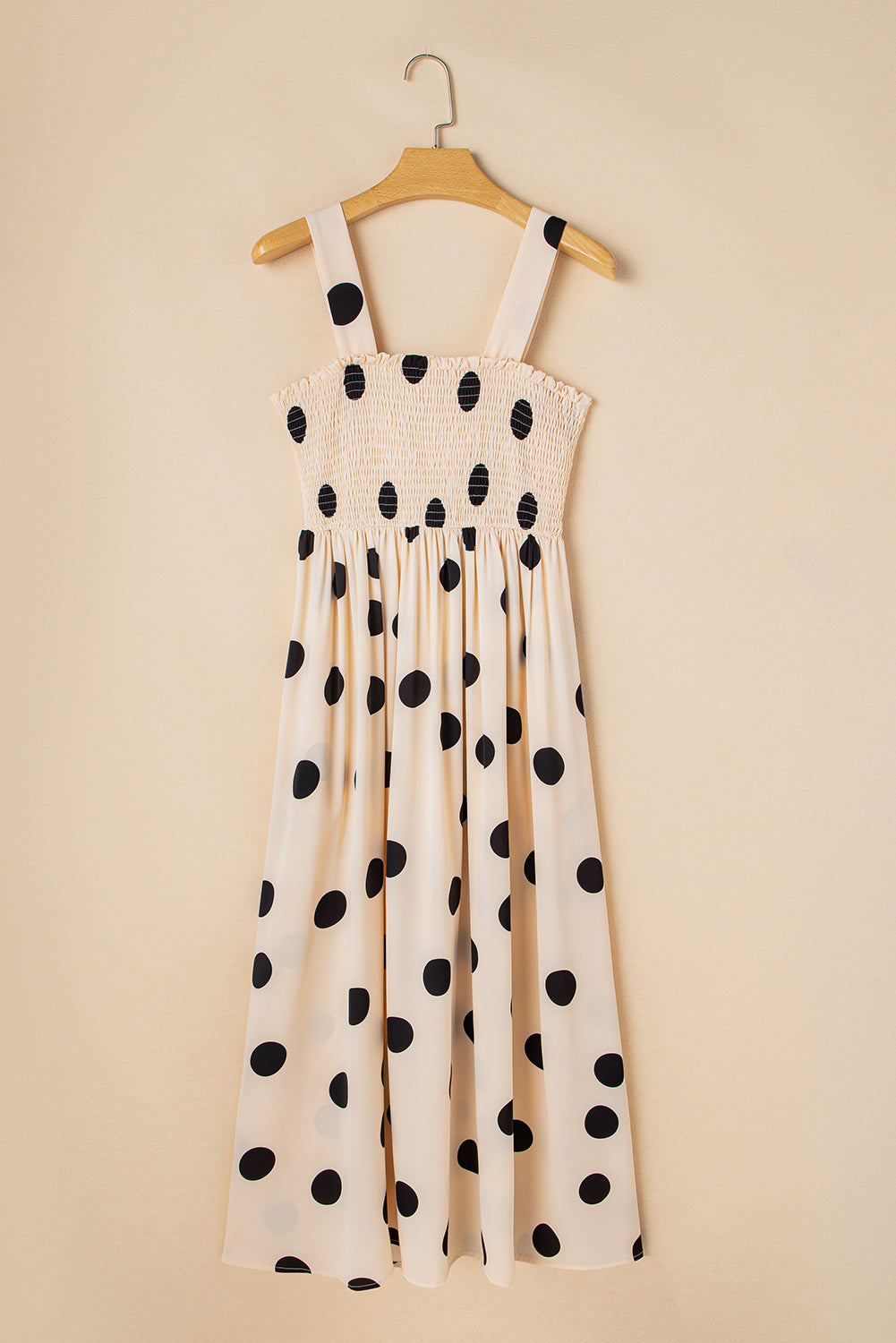 Oatmeal Polka Dot Smocked Fit Flared Sleeveless Long Dress-Dresses/Maxi Dresses-[Adult]-[Female]-2022 Online Blue Zone Planet