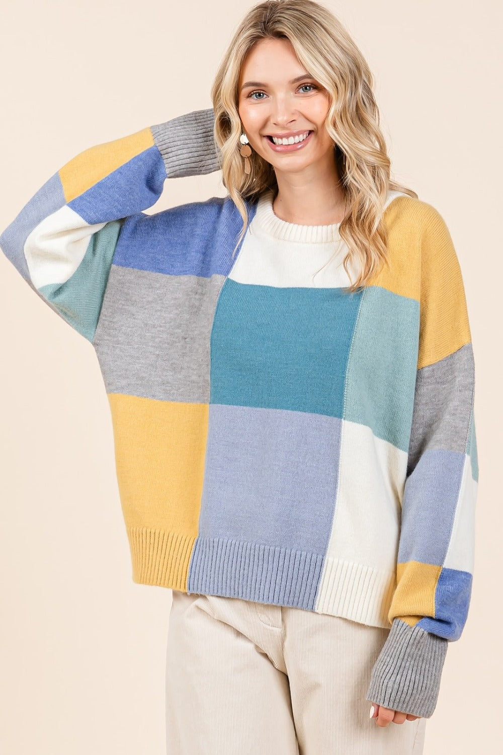 Mittoshop Color Block Round Neck Sweater-TOPS / DRESSES-[Adult]-[Female]-Seafoam-S-2022 Online Blue Zone Planet