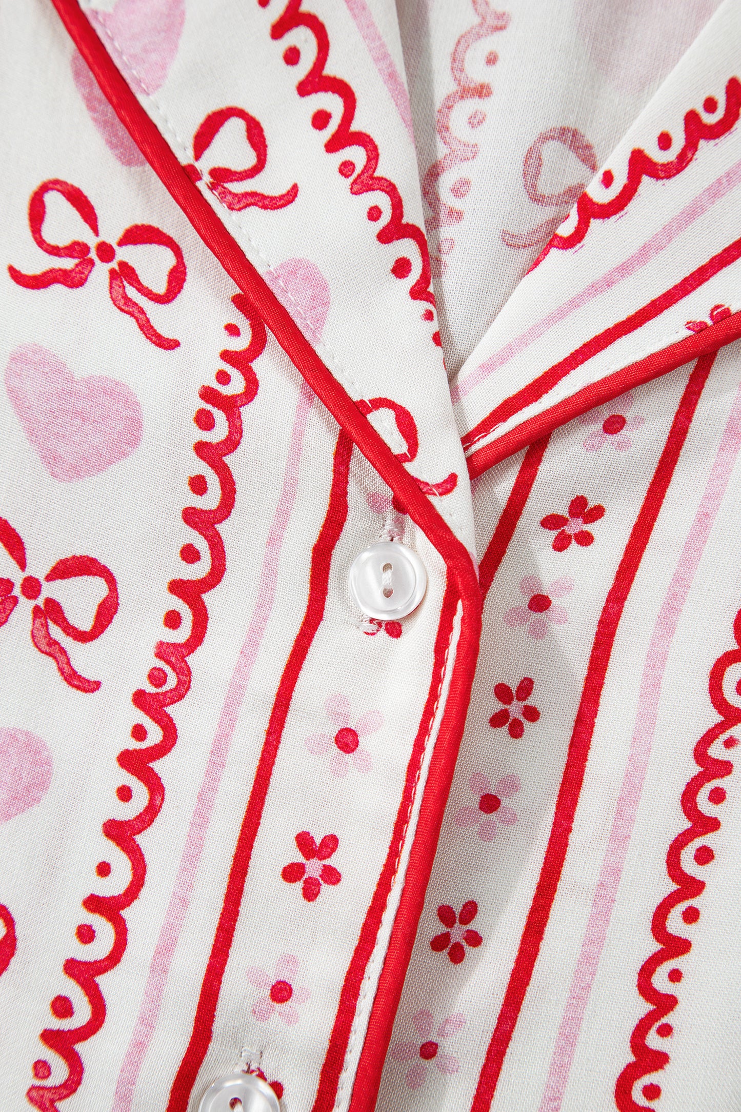 Red Cute Bow Heart Print Ribbon Decor Short 2pcs Pajama Set-Loungewear & Sleepwear/Sleepwear-[Adult]-[Female]-2022 Online Blue Zone Planet