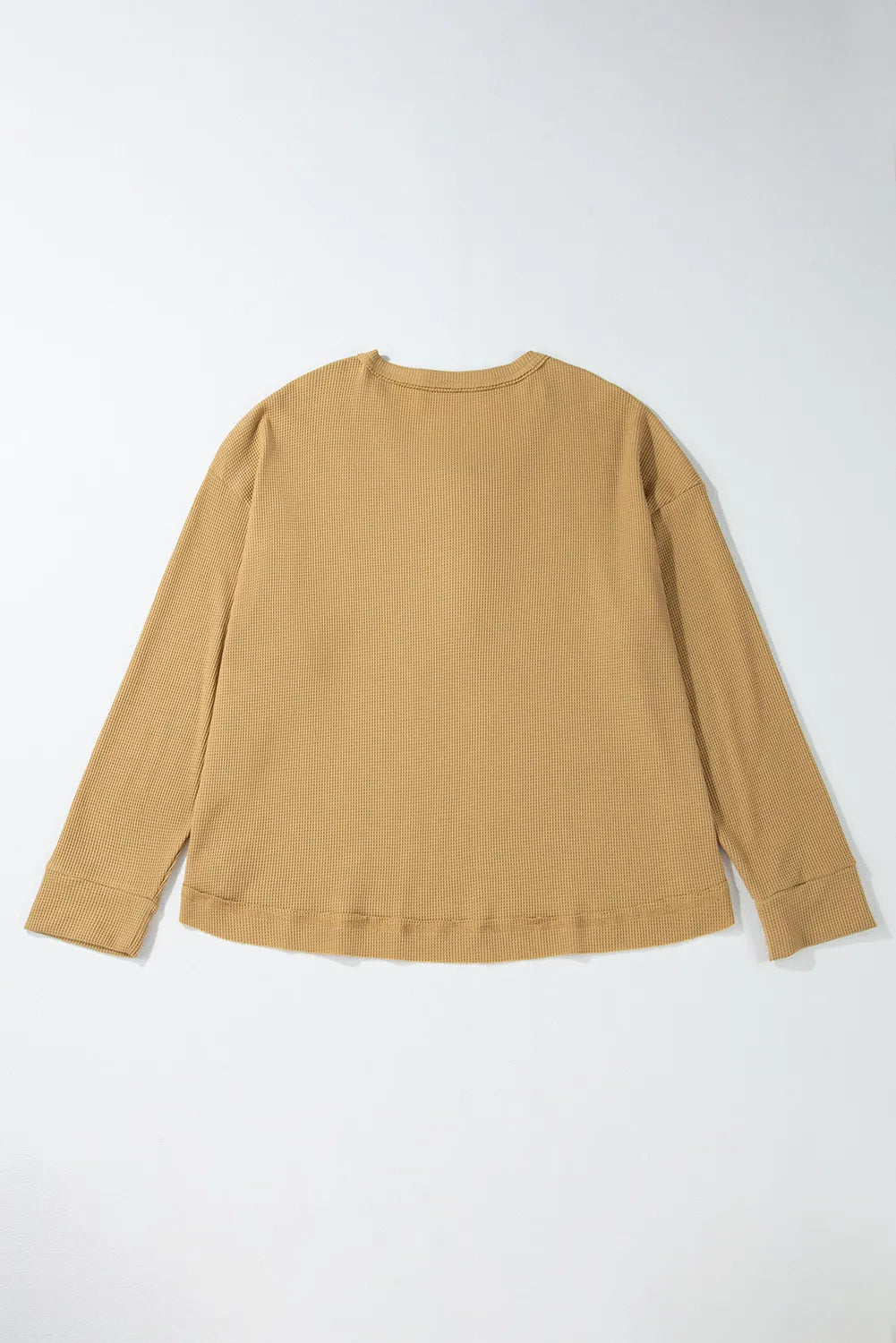 Waffle-Knit Half Button Round Neck Long Sleeve Top-TOPS / DRESSES-[Adult]-[Female]-2022 Online Blue Zone Planet