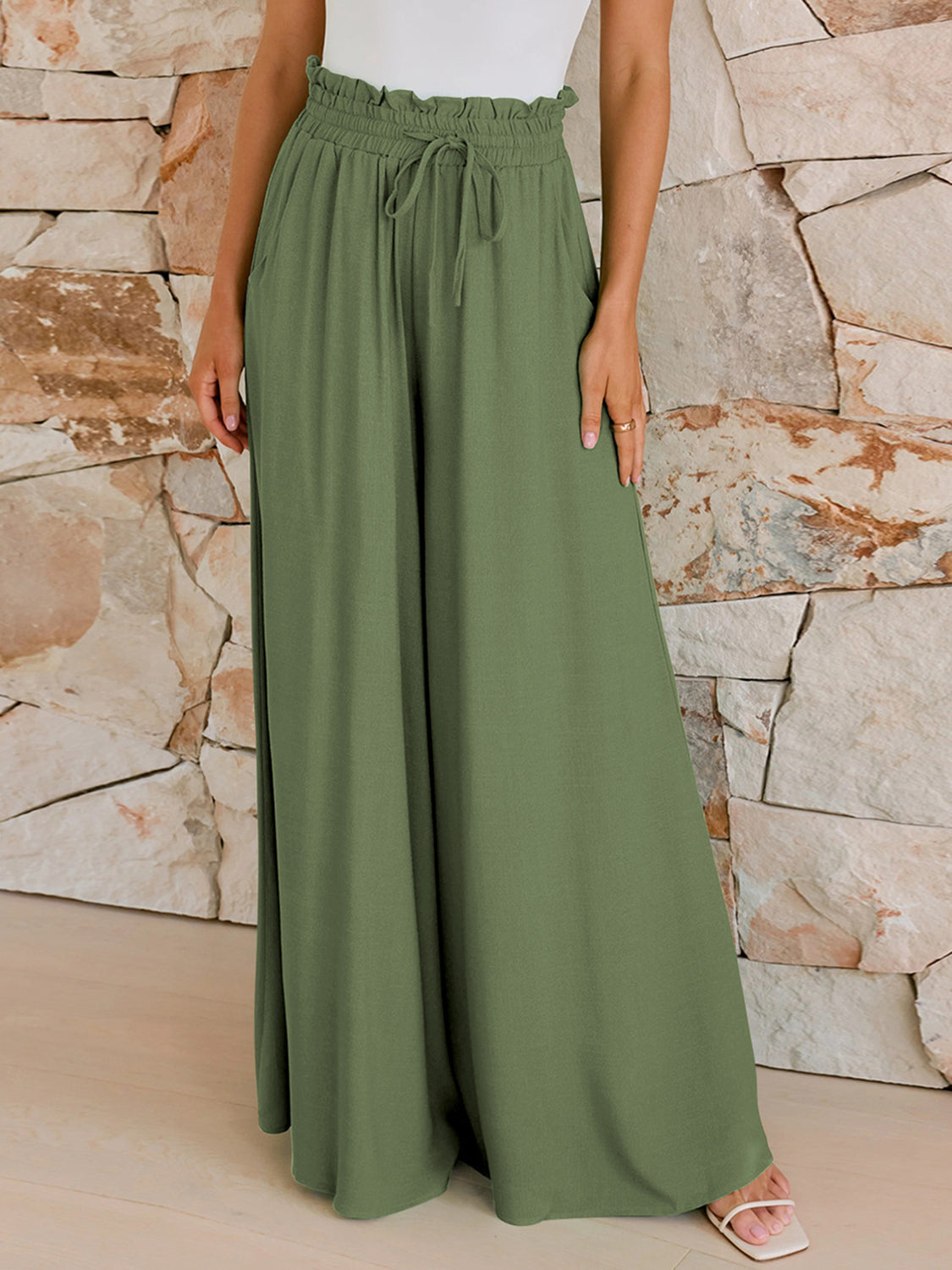 Drawstring Wide Leg Pants with Pockets-BOTTOMS SIZES SMALL MEDIUM LARGE-[Adult]-[Female]-2022 Online Blue Zone Planet