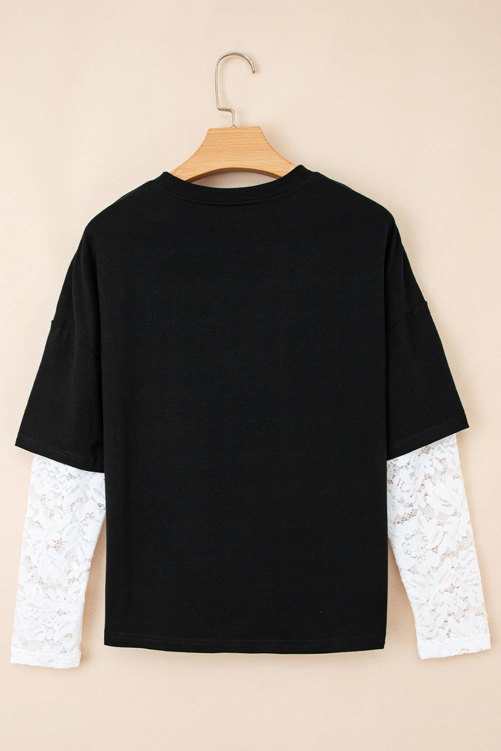 Black Lace Long Sleeve Insert Drop Shoulder Tee-Tops/Long Sleeve Tops-[Adult]-[Female]-2022 Online Blue Zone Planet
