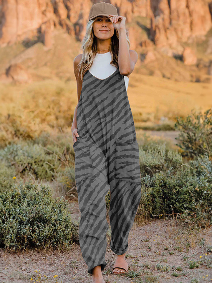 Full Size Printed V-Neck Sleeveless Jumpsuit-BOTTOMS SIZES SMALL MEDIUM LARGE-[Adult]-[Female]-Zebra-S-2022 Online Blue Zone Planet