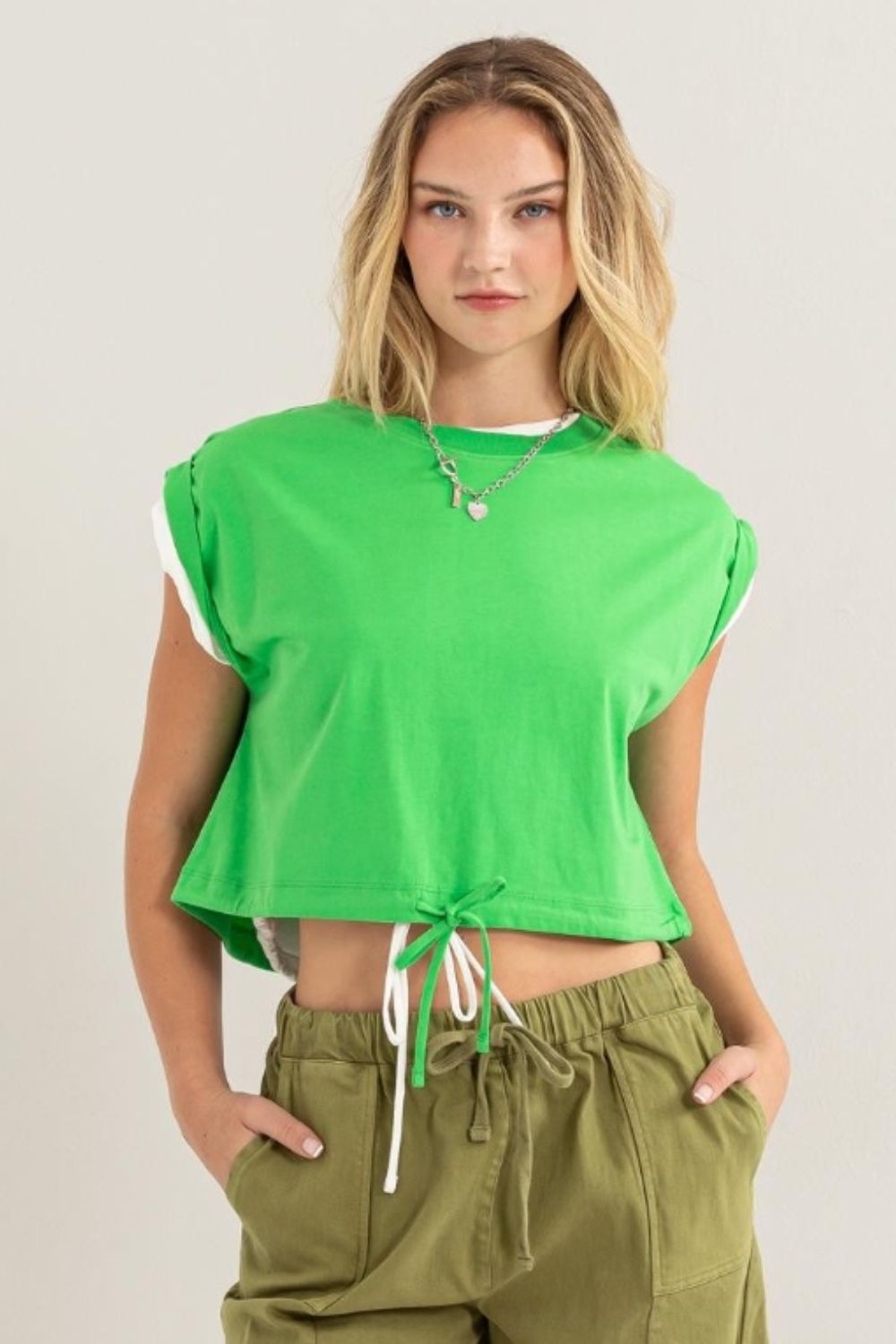 HYFVE Drawstring Hem Crop Top-TOPS / DRESSES-[Adult]-[Female]-Green-S-2022 Online Blue Zone Planet