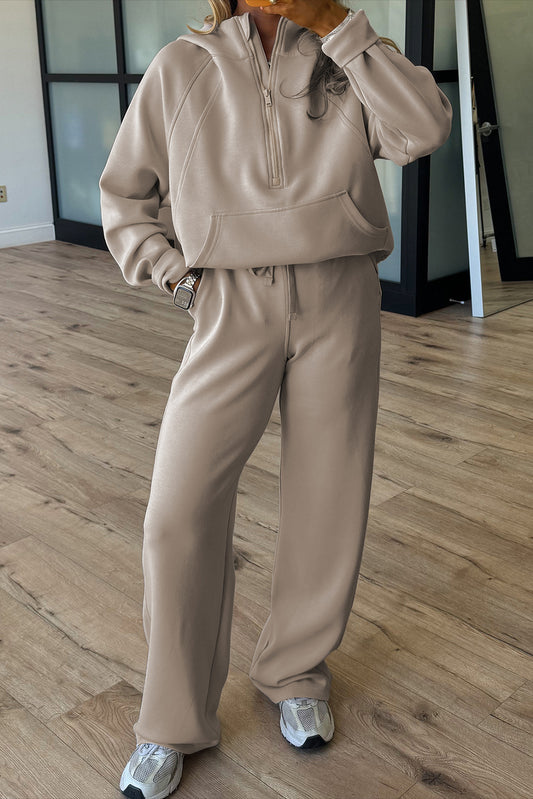 Jet Stream Half Zip Thumbhole Sleeve Hoodie Active Pants 2pcs Outfit-Tops / Dresses-[Adult]-[Female]-Jet Stream-S-2022 Online Blue Zone Planet