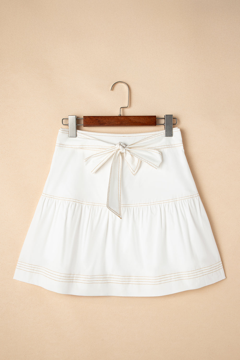 White Contrast Stitching Trim Knotted High Waist A-Line Mini Skirt-Bottoms/Skirts & Petticoat-[Adult]-[Female]-2022 Online Blue Zone Planet