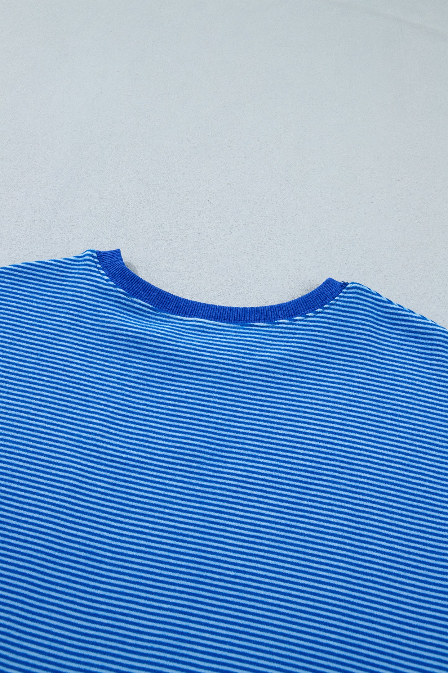 Blue Stripe Ribbed Cuffs Hem Long Sleeve Pullover Top-Tops/Long Sleeve Tops-[Adult]-[Female]-2022 Online Blue Zone Planet