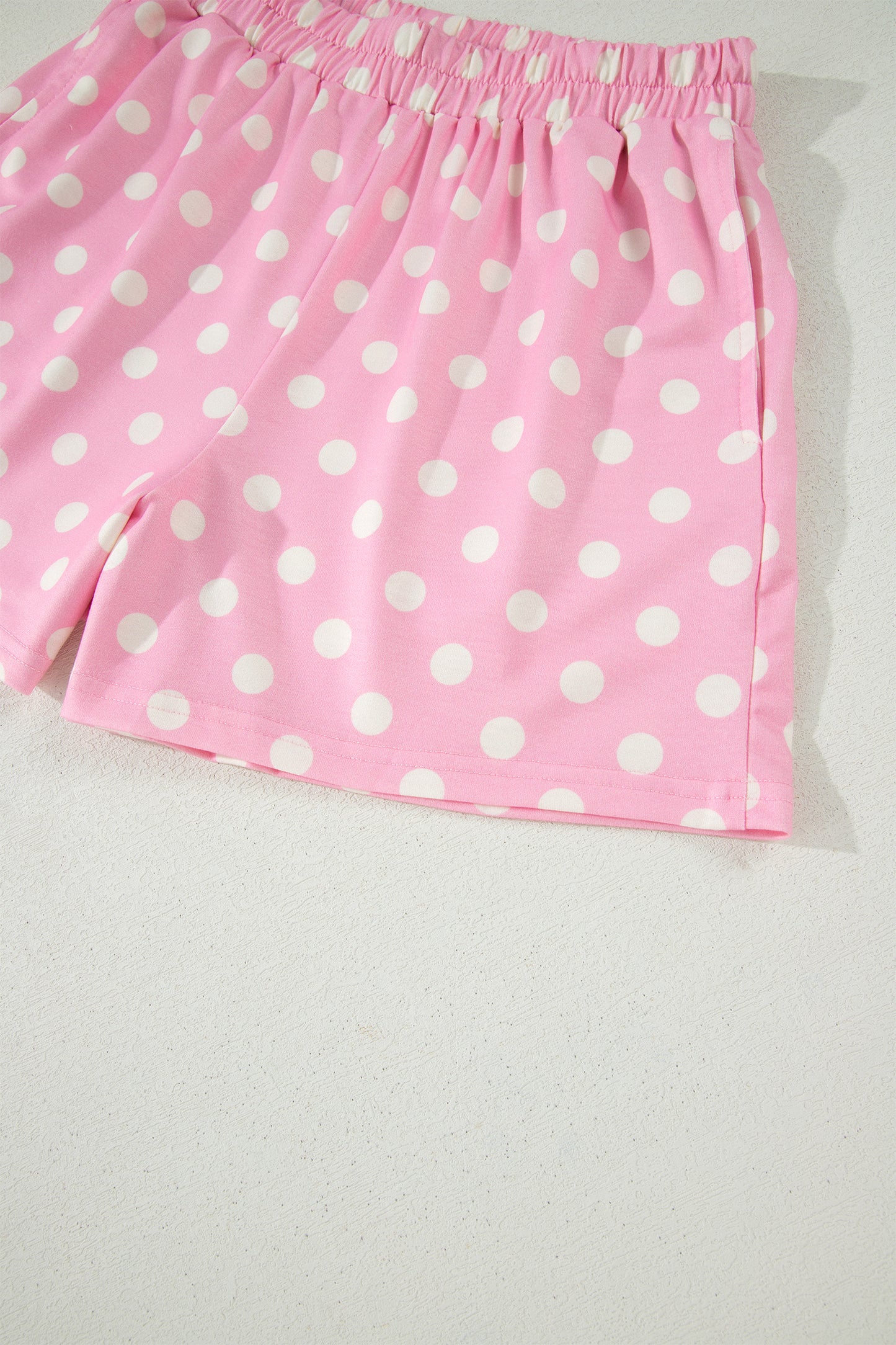 Sky Blue Polka Dot Print Color Block Trim Mock Neck Short Set-Two Piece Sets/Short Sets-[Adult]-[Female]-2022 Online Blue Zone Planet
