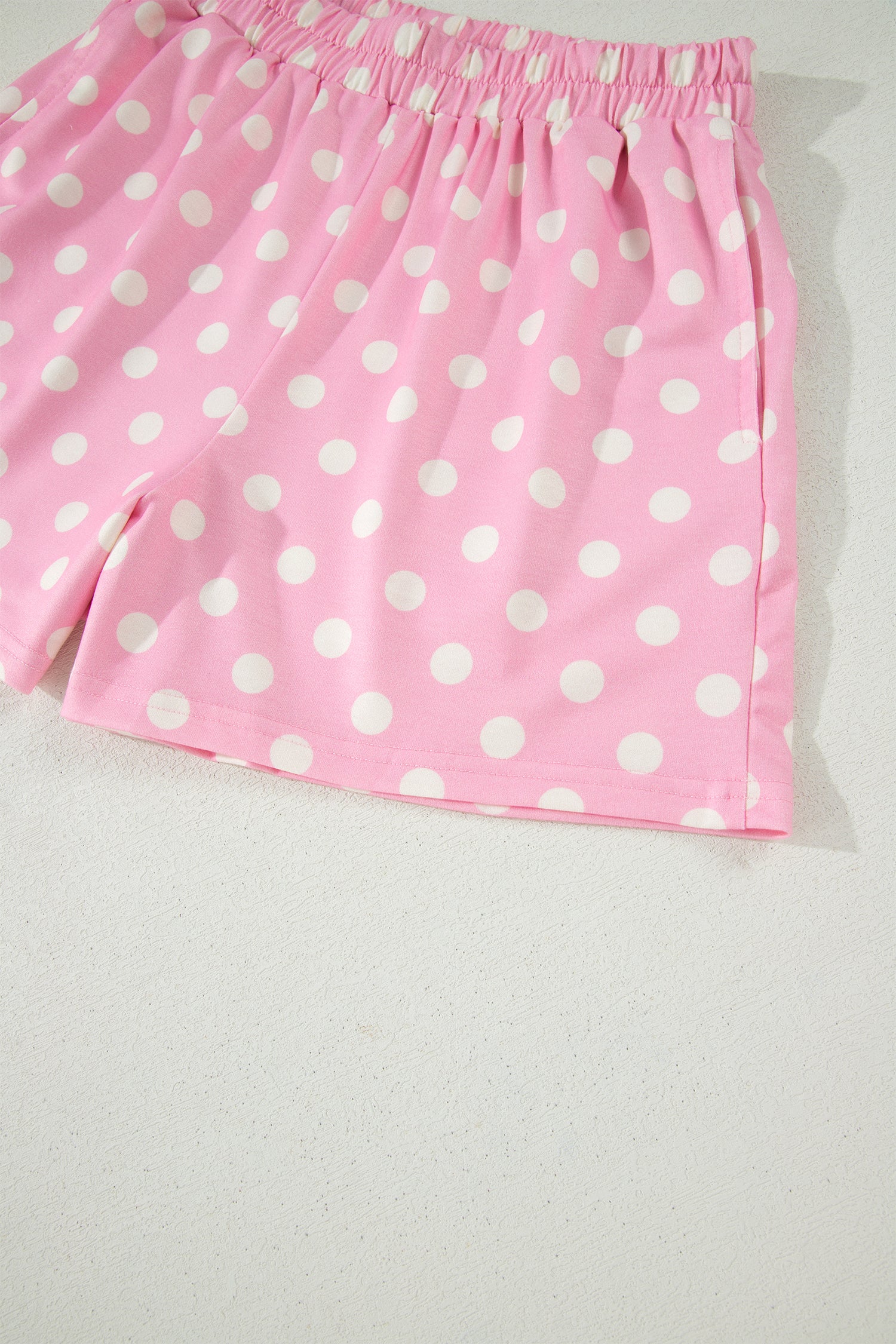 Sky Blue Polka Dot Print Color Block Trim Mock Neck Short Set-Two Piece Sets/Short Sets-[Adult]-[Female]-2022 Online Blue Zone Planet