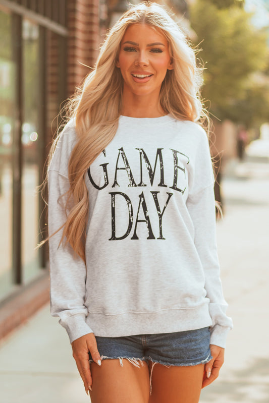 Black Vintage Washed Game Day Graphic Baggy Sweatshirt-Tops/Sweatshirts & Hoodies-[Adult]-[Female]-2022 Online Blue Zone Planet