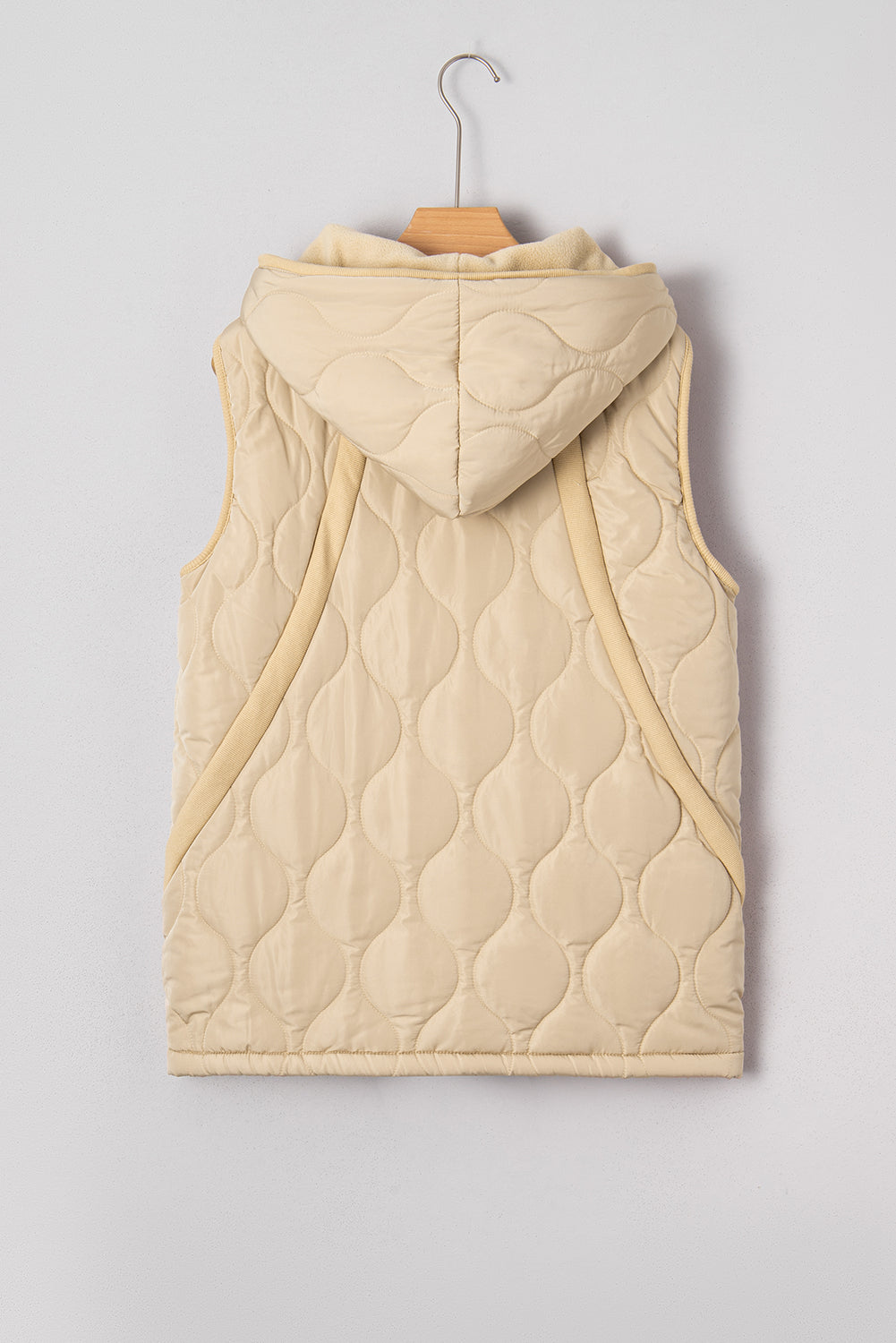 Pale Khaki Quilted Padded Casual Winter Jacket Vest with Fleece Lining-TOPS / DRESSES-[Adult]-[Female]-2022 Online Blue Zone Planet