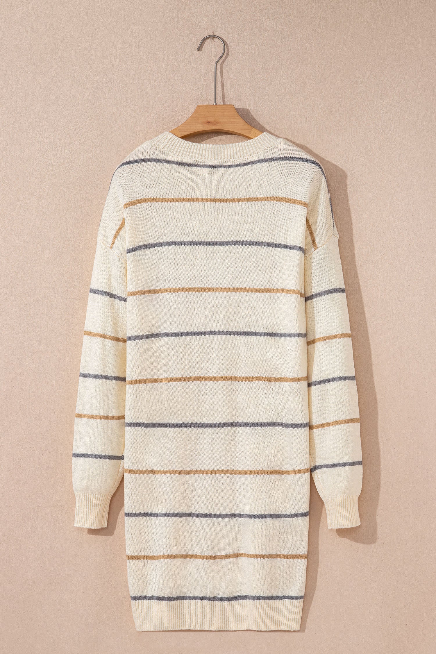 Multicolour Striped Print Drop Shoulder Shift Sweater Mini Dress-TOPS / DRESSES-[Adult]-[Female]-2022 Online Blue Zone Planet