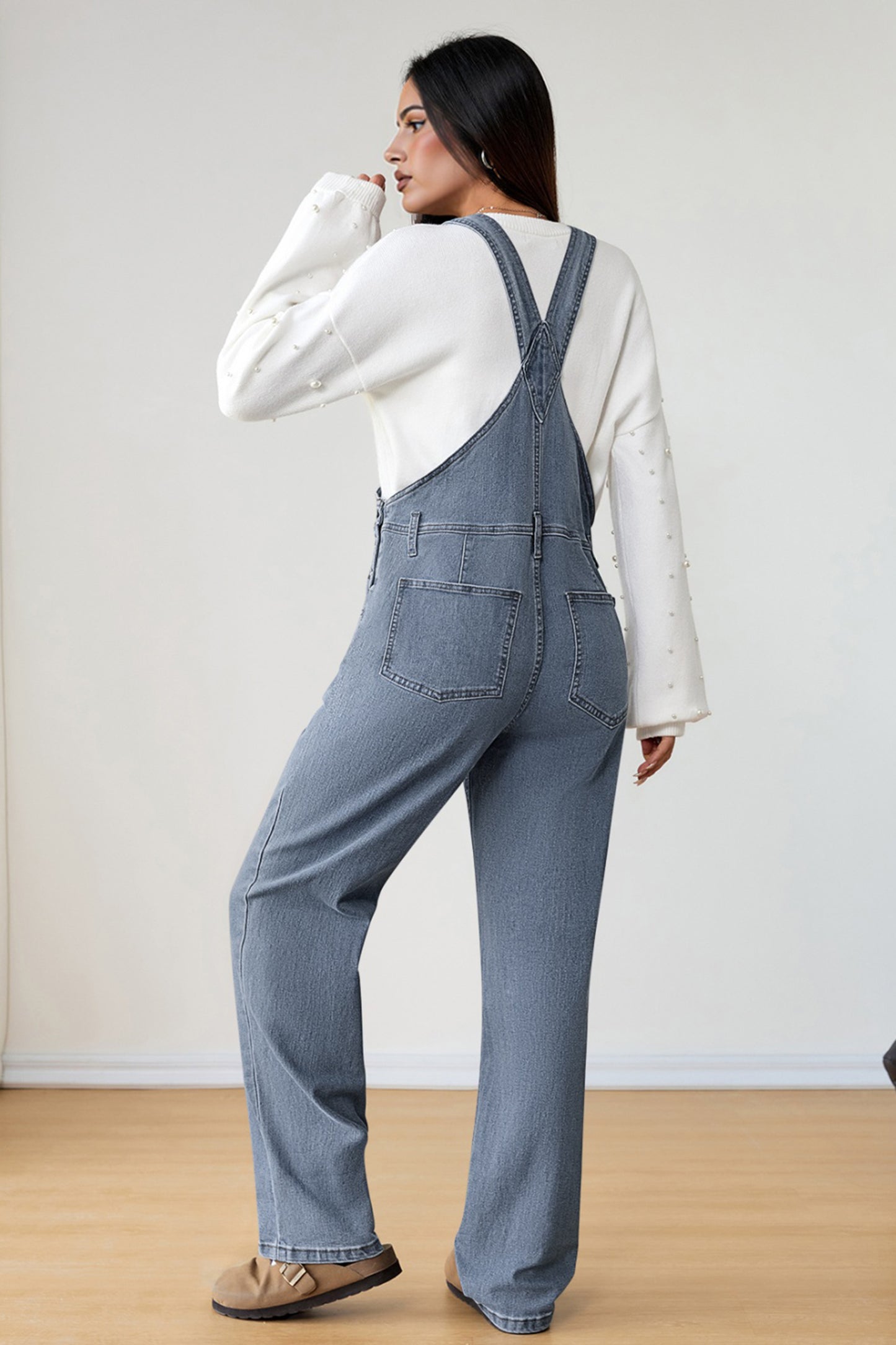 Dark Blue Retro Bib Pocket Buckle Straps Casual Denim Jumpsuit