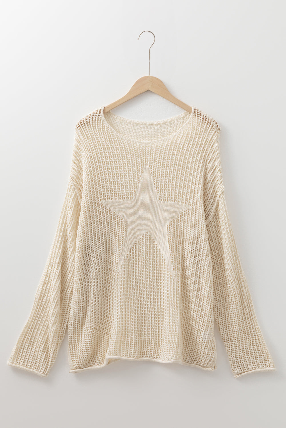 Parchment Hollow Out Knit Star Pattern Accent Plus Size Jumper-Plus Size/Plus Size Sweaters & Cardigans-[Adult]-[Female]-2022 Online Blue Zone Planet