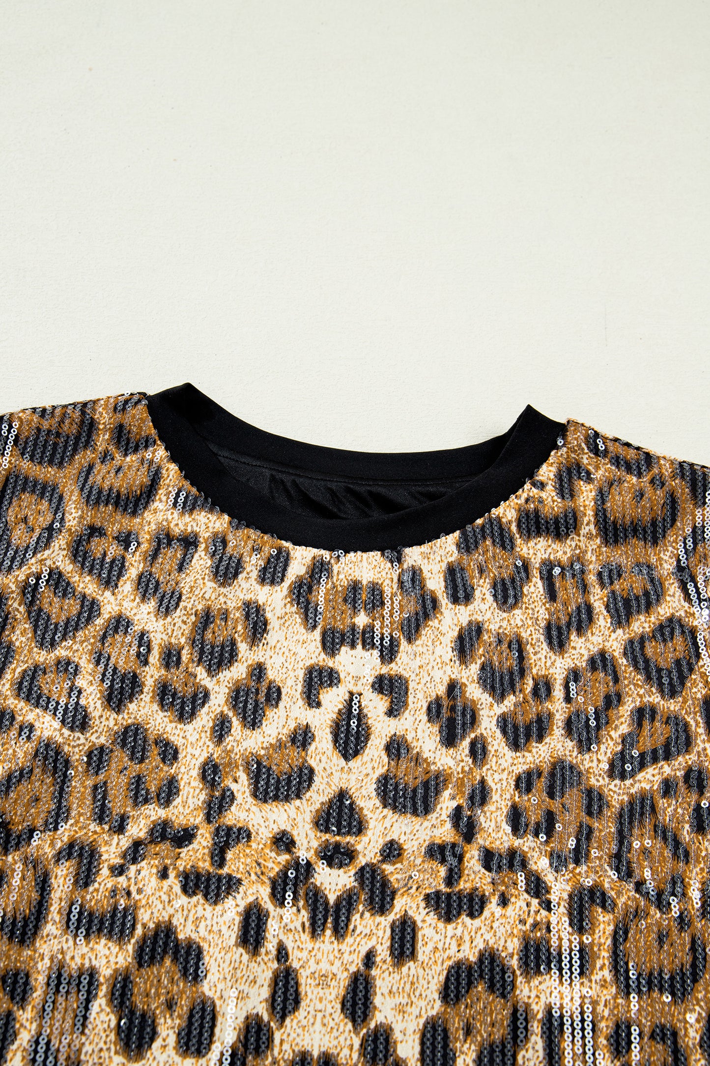 Brown Sequin Leopard Pattern Short Sleeve Top-Tops/Tops & Tees-[Adult]-[Female]-2022 Online Blue Zone Planet