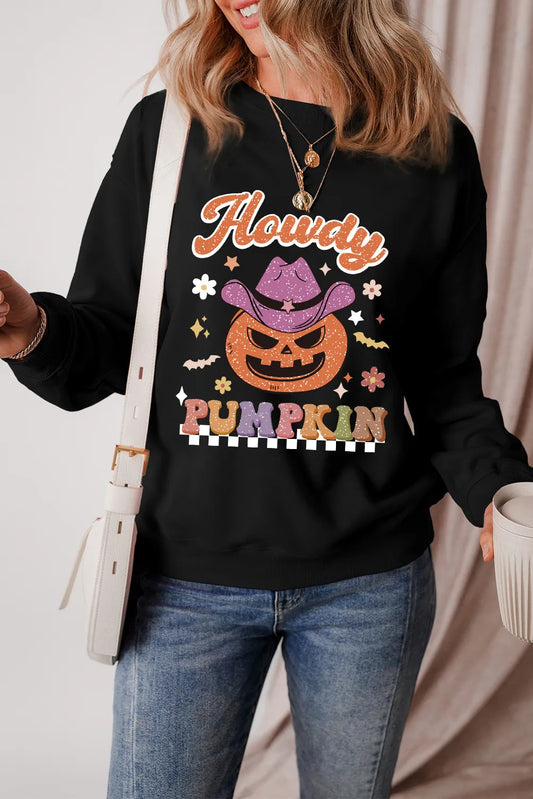 Jack-O'-Lantern Round Neck Long Sleeve Sweatshirt-TOPS / DRESSES-[Adult]-[Female]-Black-S-2022 Online Blue Zone Planet