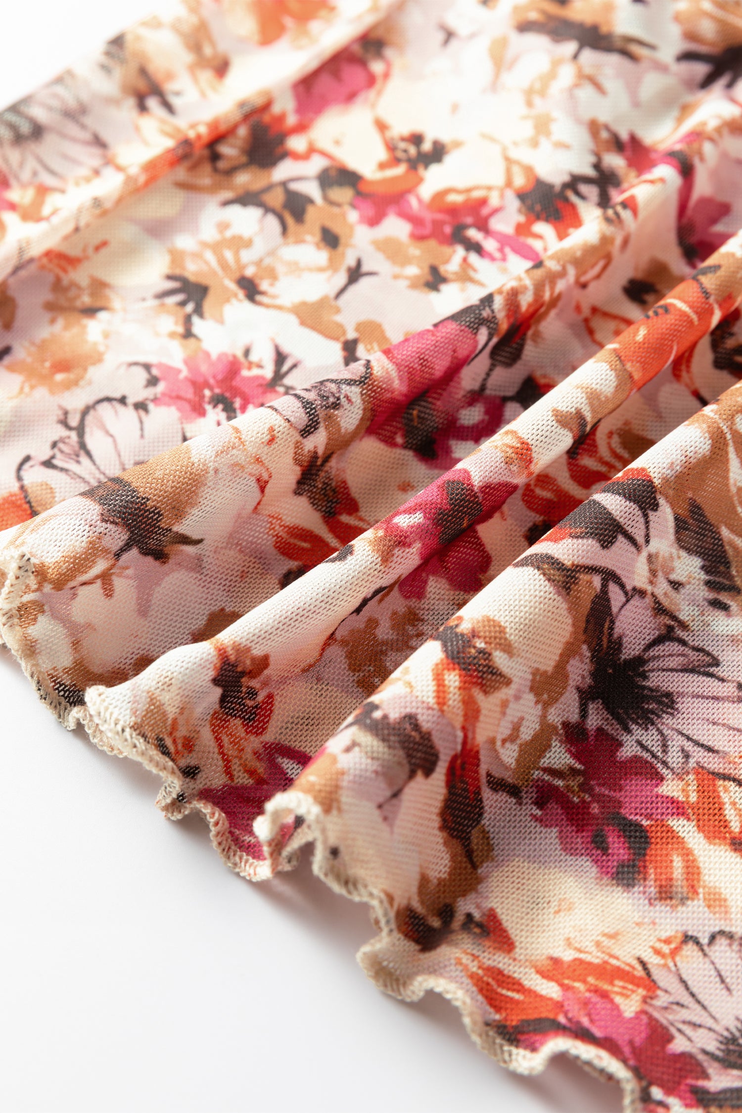 Red Lettuce Trim Floral Print Mesh Long Sleeve Top-Tops/Long Sleeve Tops-[Adult]-[Female]-2022 Online Blue Zone Planet