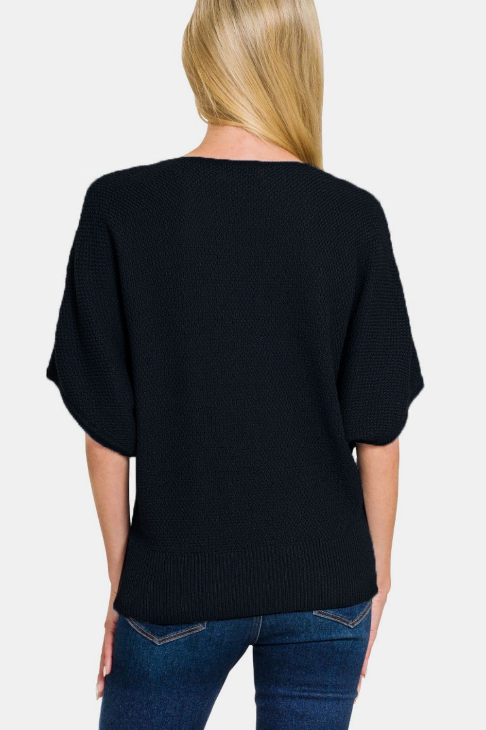 Zenana V-Neck Short Sleeve Dolman Sweater-TOPS / DRESSES-[Adult]-[Female]-2022 Online Blue Zone Planet