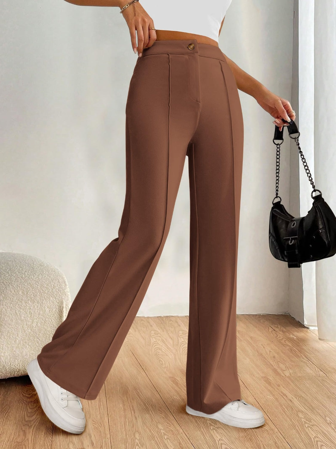 High Waist Wide Leg Pants-BOTTOMS SIZES SMALL MEDIUM LARGE-[Adult]-[Female]-2022 Online Blue Zone Planet