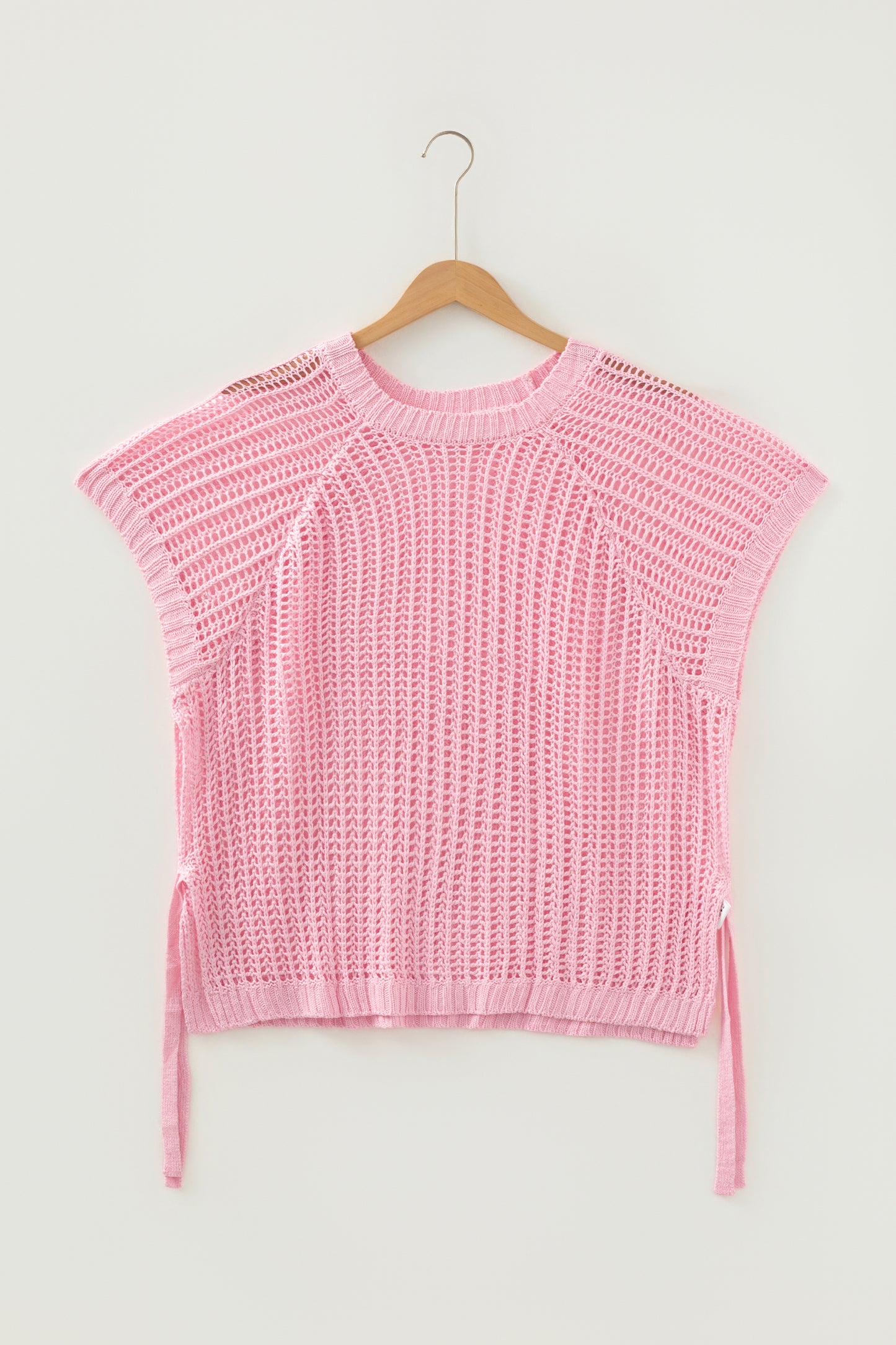 Pink Plus Size Open Knit Bow Tie Short Sleeve Sweater-TOPS / DRESSES-[Adult]-[Female]-2022 Online Blue Zone Planet