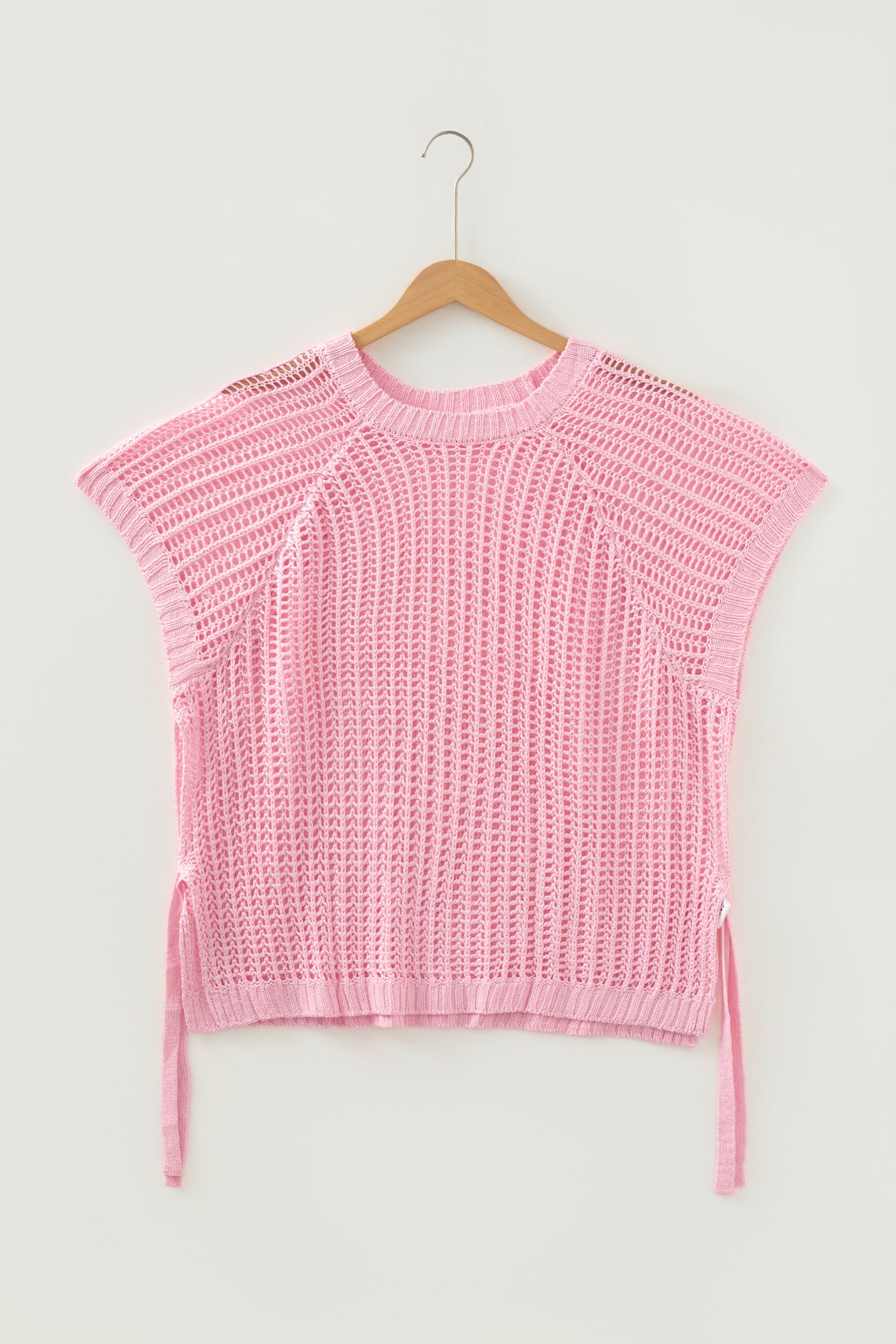 Pink Plus Size Open Knit Bow Tie Short Sleeve Sweater-TOPS / DRESSES-[Adult]-[Female]-2022 Online Blue Zone Planet