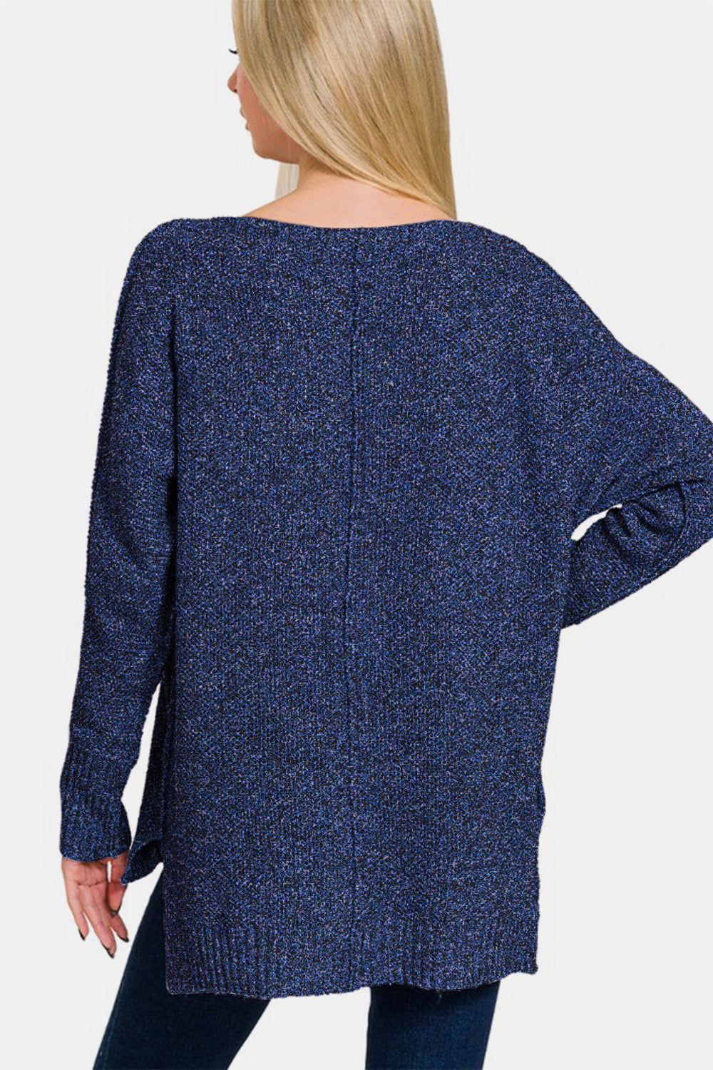 Zenana High-Low Center Seam V-Neck Sweater-TOPS / DRESSES-[Adult]-[Female]-2022 Online Blue Zone Planet