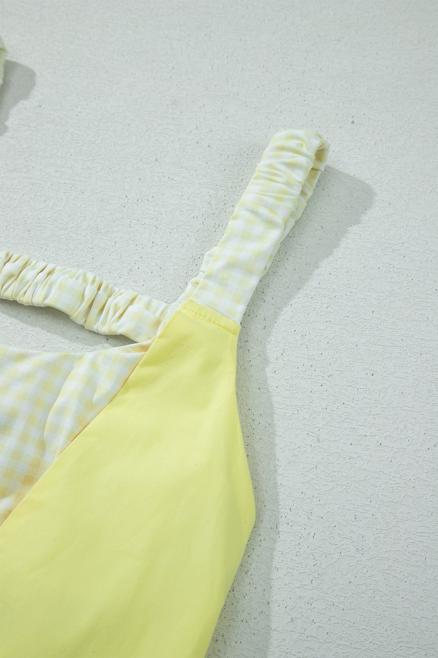 Yellow Cream Faux Two Piece Gingham Contrast Patchwork Loose Mini Dress-TOPS / DRESSES-[Adult]-[Female]-2022 Online Blue Zone Planet