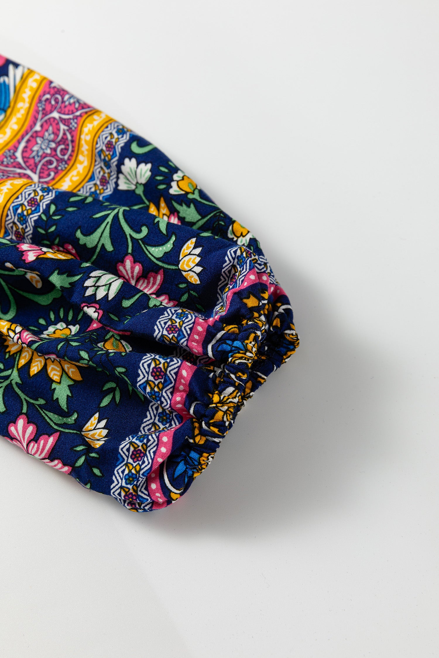 Blue Bohemian Floral Print Tassel Tie Front Long Sleeve Blouse-Tops/Blouses & Shirts-[Adult]-[Female]-2022 Online Blue Zone Planet