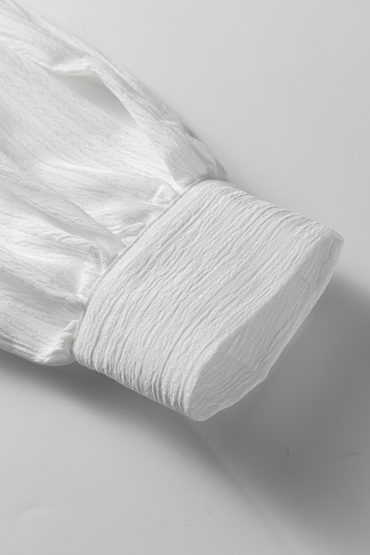 White Crinkled Texture Lantern Sleeve Button Down Loose Shirt-Tops/Blouses & Shirts-[Adult]-[Female]-2022 Online Blue Zone Planet